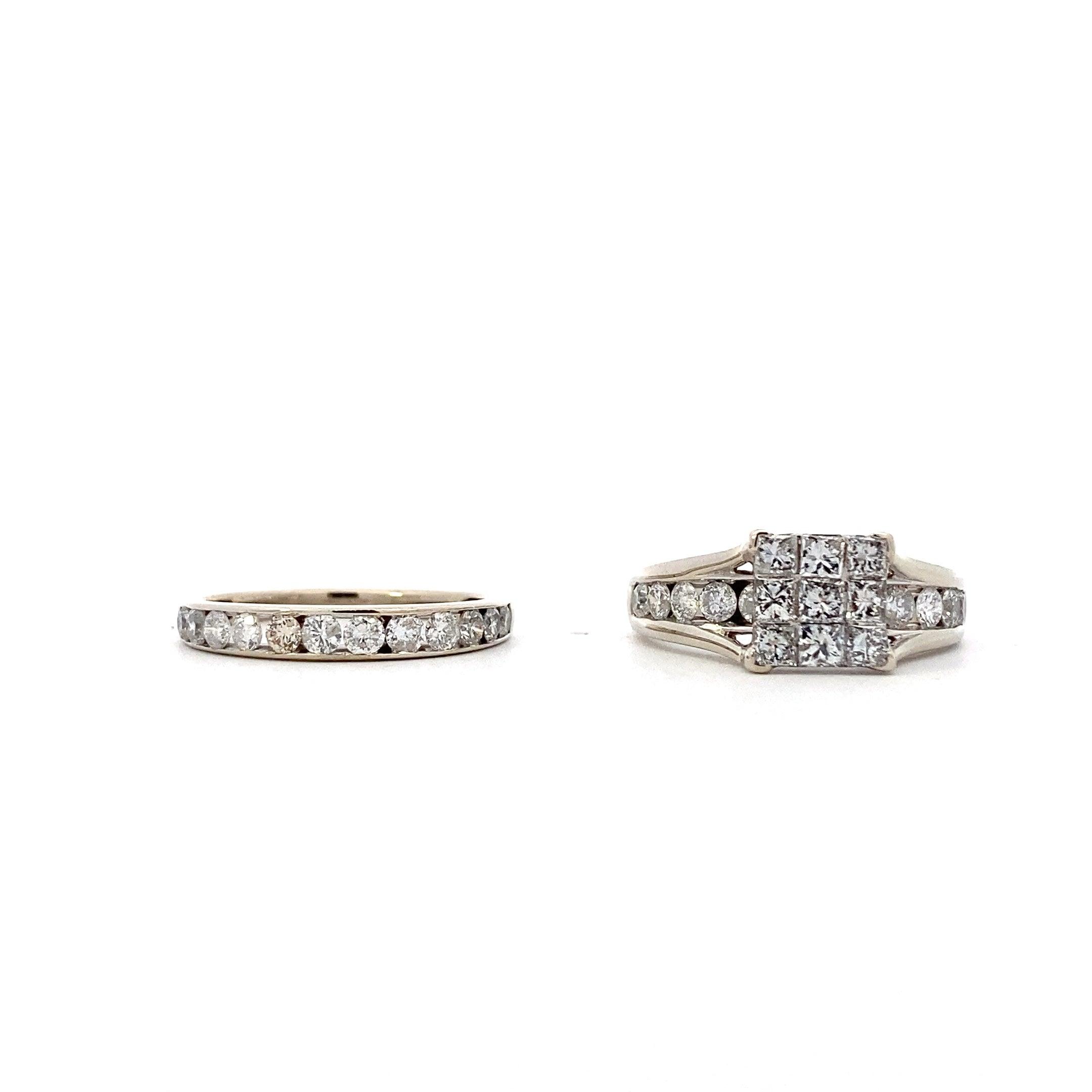 10K White Gold Diamond Engagement & Wedding Ring Set - 1.14ct - ipawnishop.com