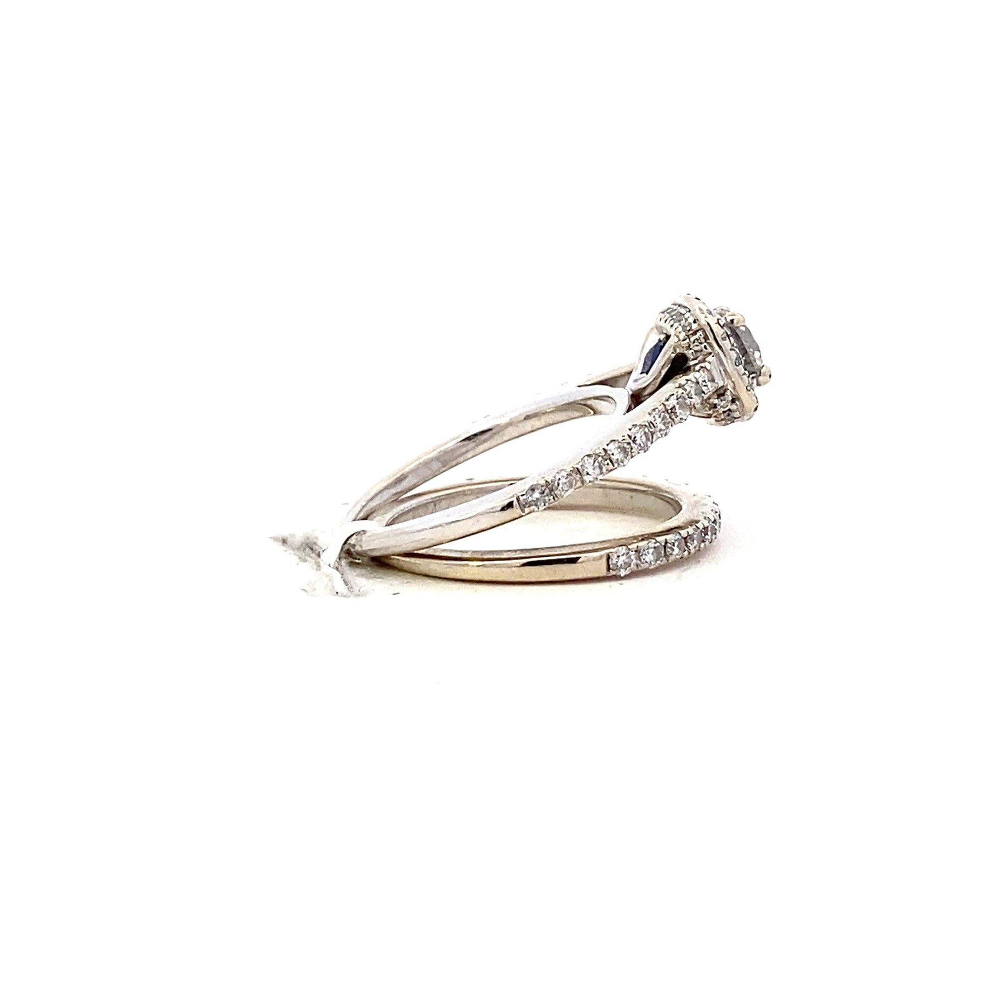 10K Oro Blanco Diamante Boda y Anillo de Compromiso Set - 0.91ct - ipawnishop.com