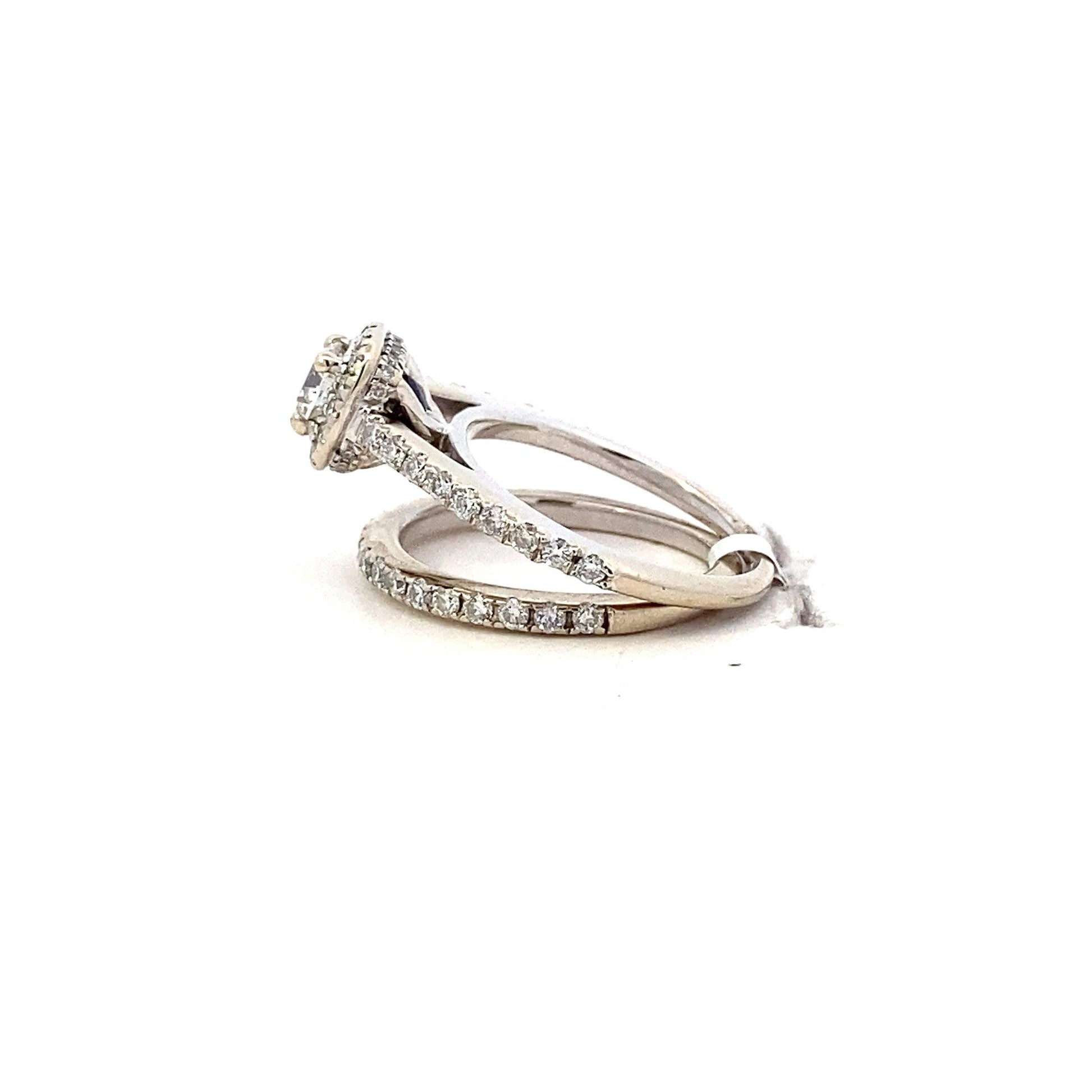 10K White Gold Diamond Wedding & Engagement Ring Set - 0.91ct - ipawnishop.com