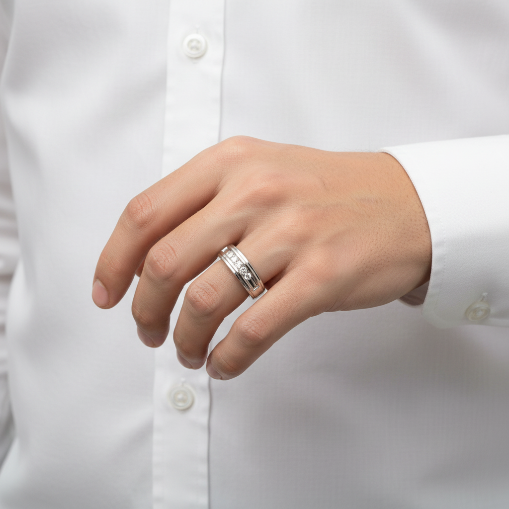 Anillo de diamantes para hombre en oro blanco de 10 quilates - 0.31ct