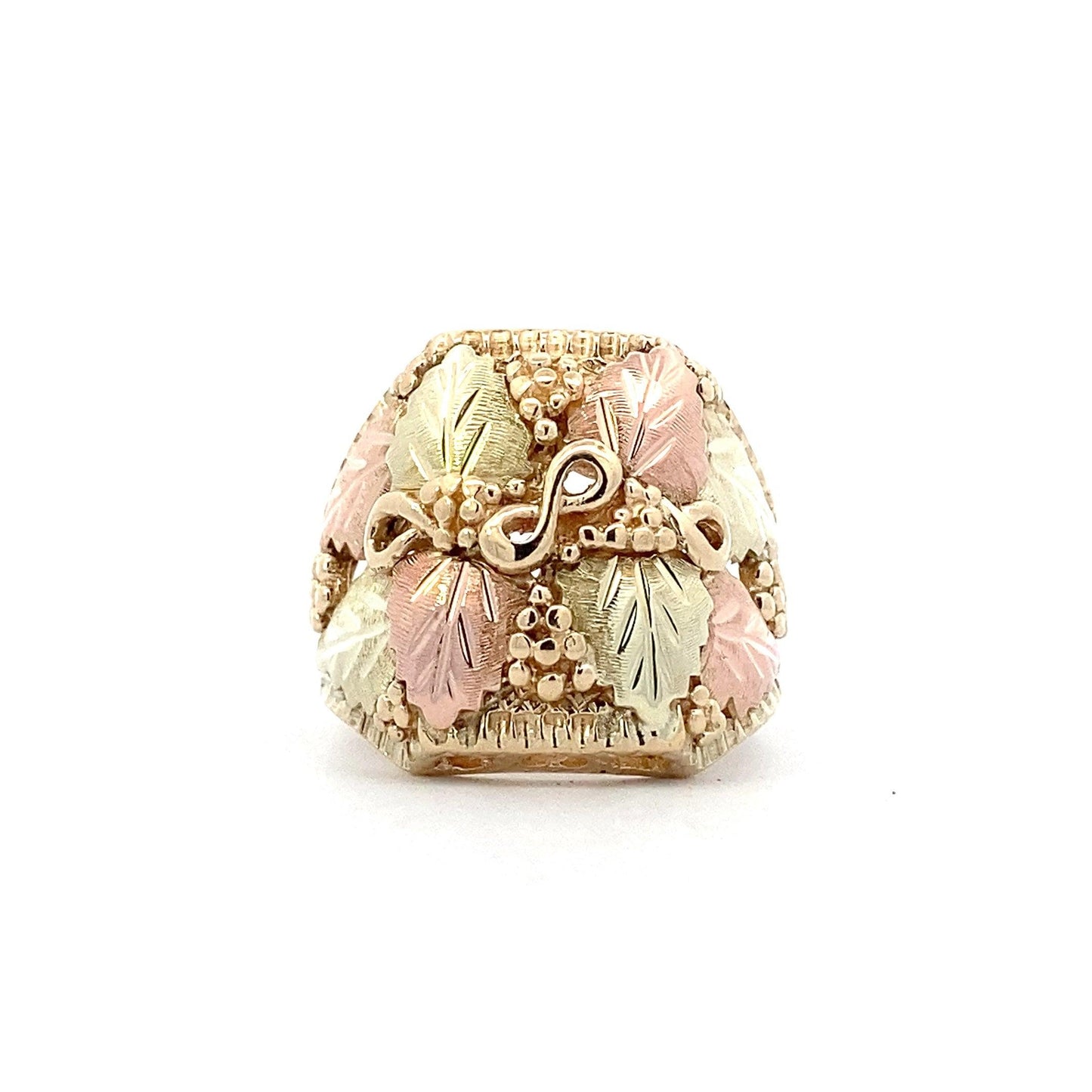 10K Yellow & Rose Gold Square Front Leaves & Grapes Ring - ipawnishop.com