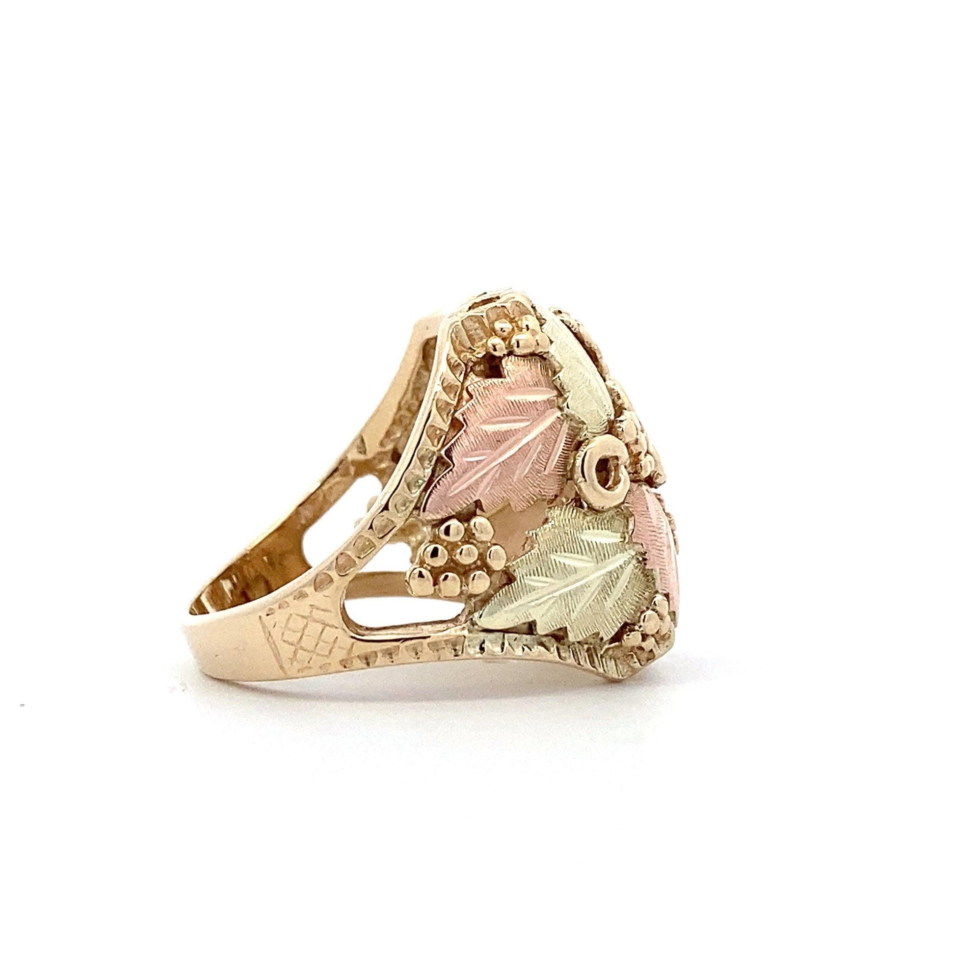 10K Yellow & Rose Gold Square Front Leaves & Grapes Ring - ipawnishop.com