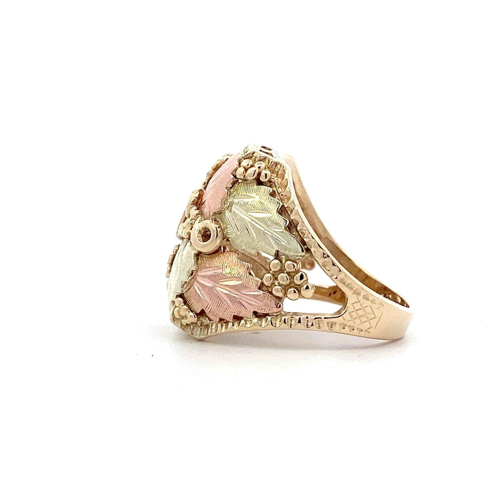 10K Yellow & Rose Gold Square Front Leaves & Grapes Ring - ipawnishop.com