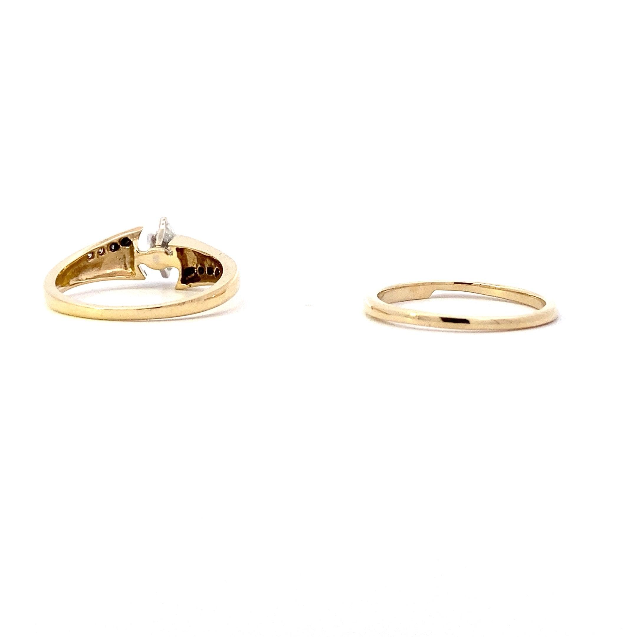 10K Yellow & White Gold Diamond Engagement & Wedding Ring Set - 0.29ct - ipawnishop.com