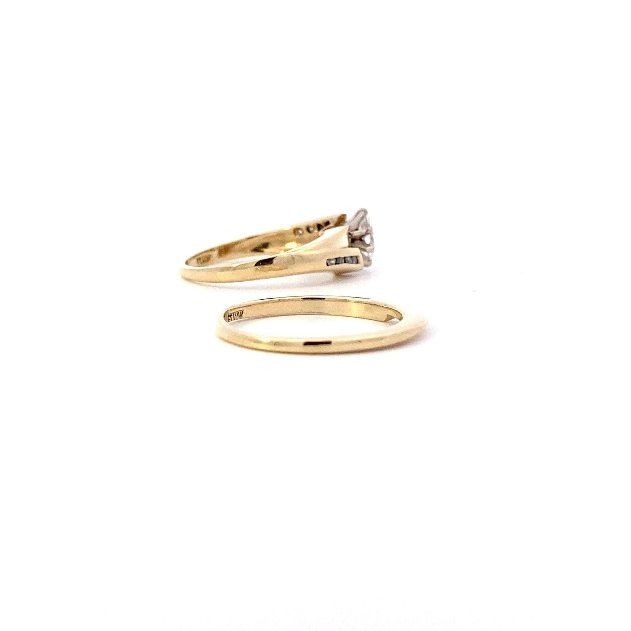 10K Yellow & White Gold Diamond Engagement & Wedding Ring Set - 0.29ct - ipawnishop.com