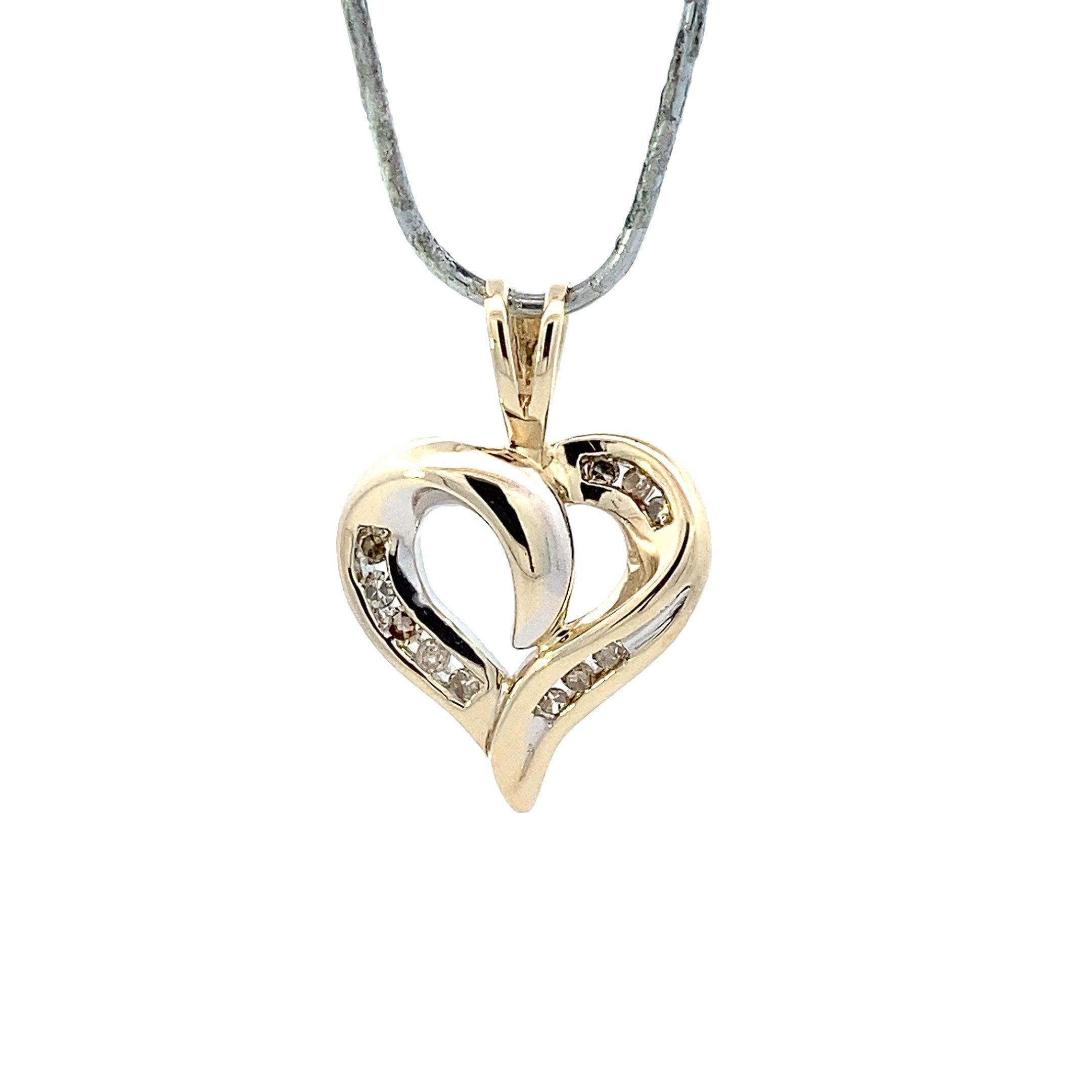 10K Yellow & White Gold Diamond Heart Pendant - 0.2ct - ipawnishop.com