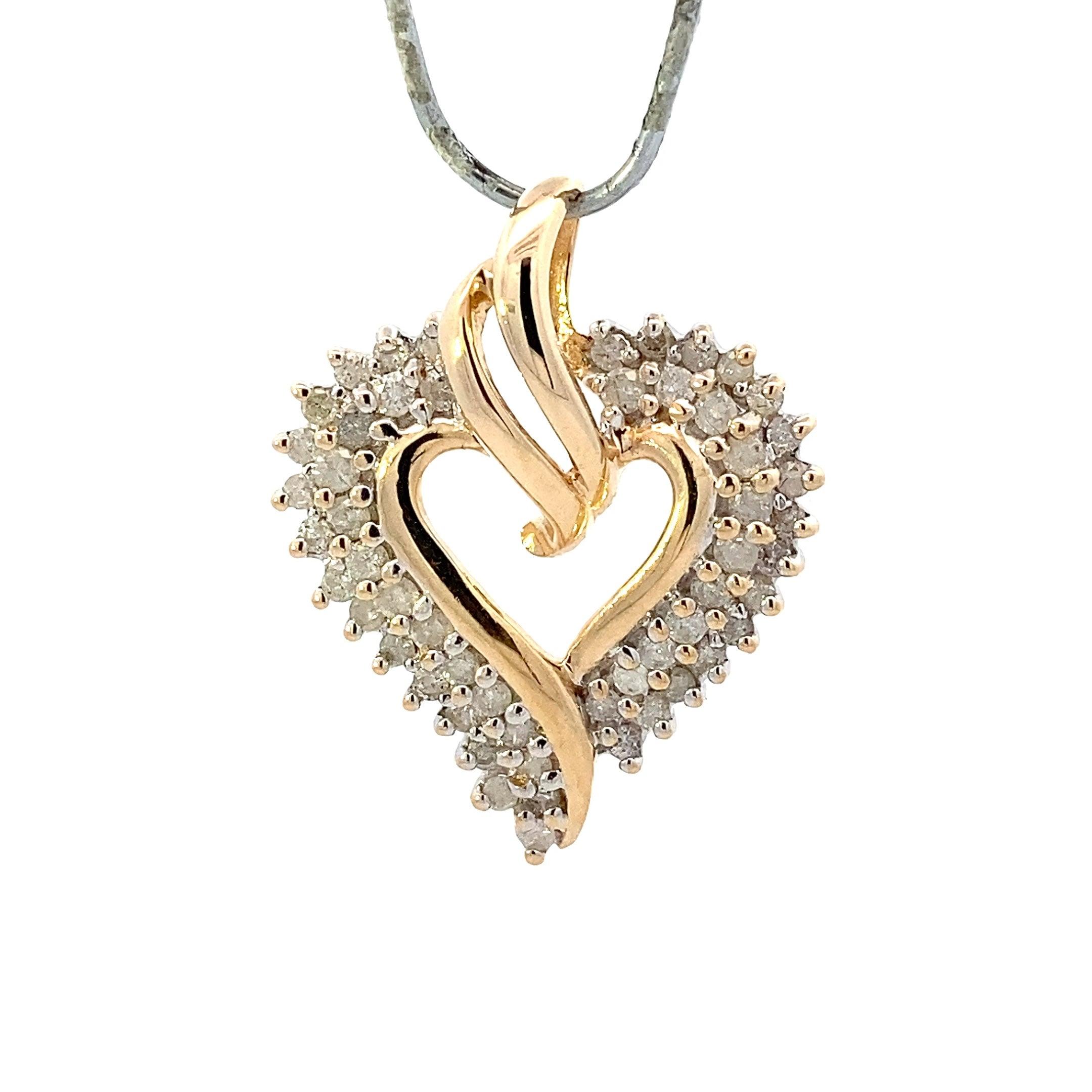 10K Yellow Gold Diamond Heart Pendant - 0.78ct - ipawnishop.com
