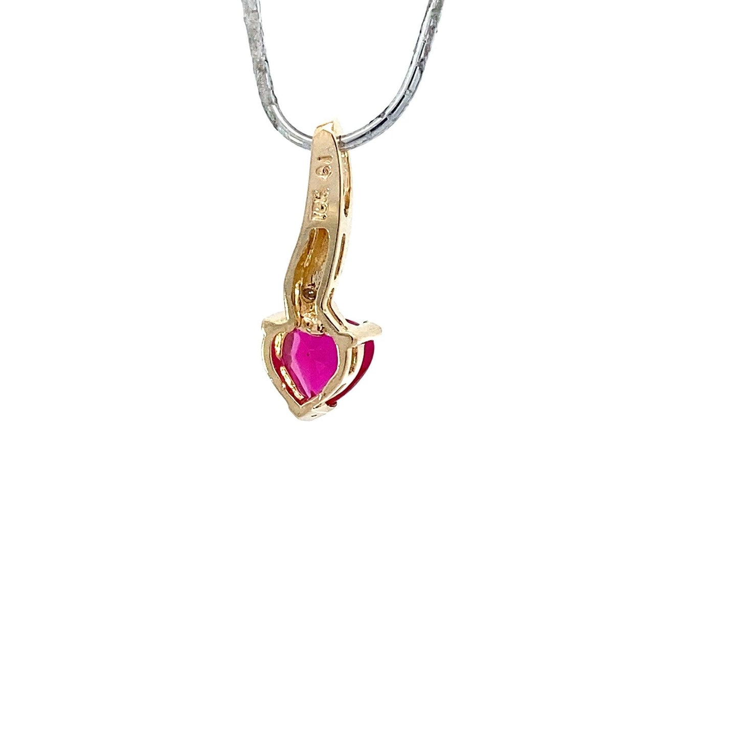 10K Yellow Gold Heart Shaped Synthetic Ruby Diamond Pendant - 0.1ct - ipawnishop.com