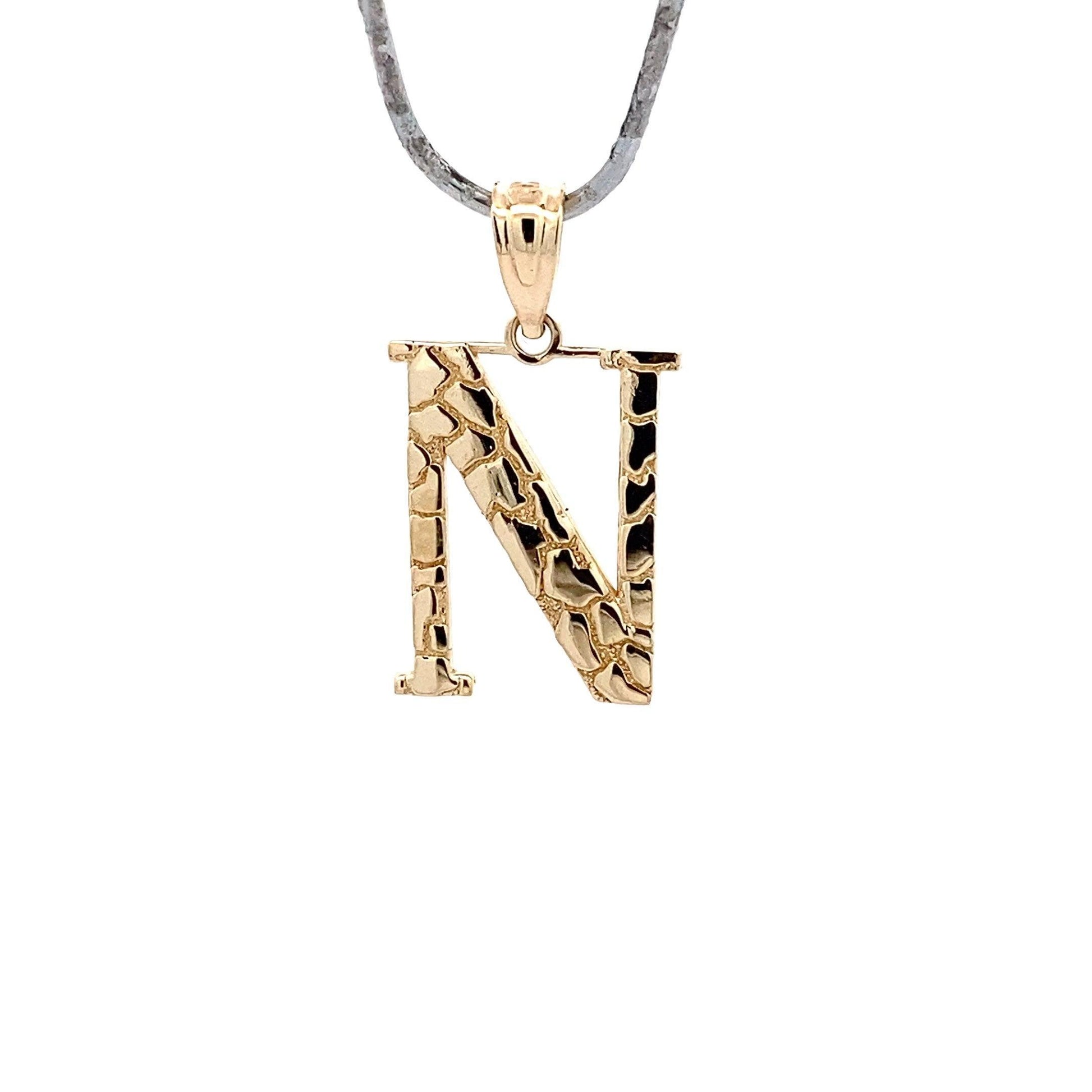 10K Yellow Gold Letter "N" Nugget Pendant - ipawnishop.com