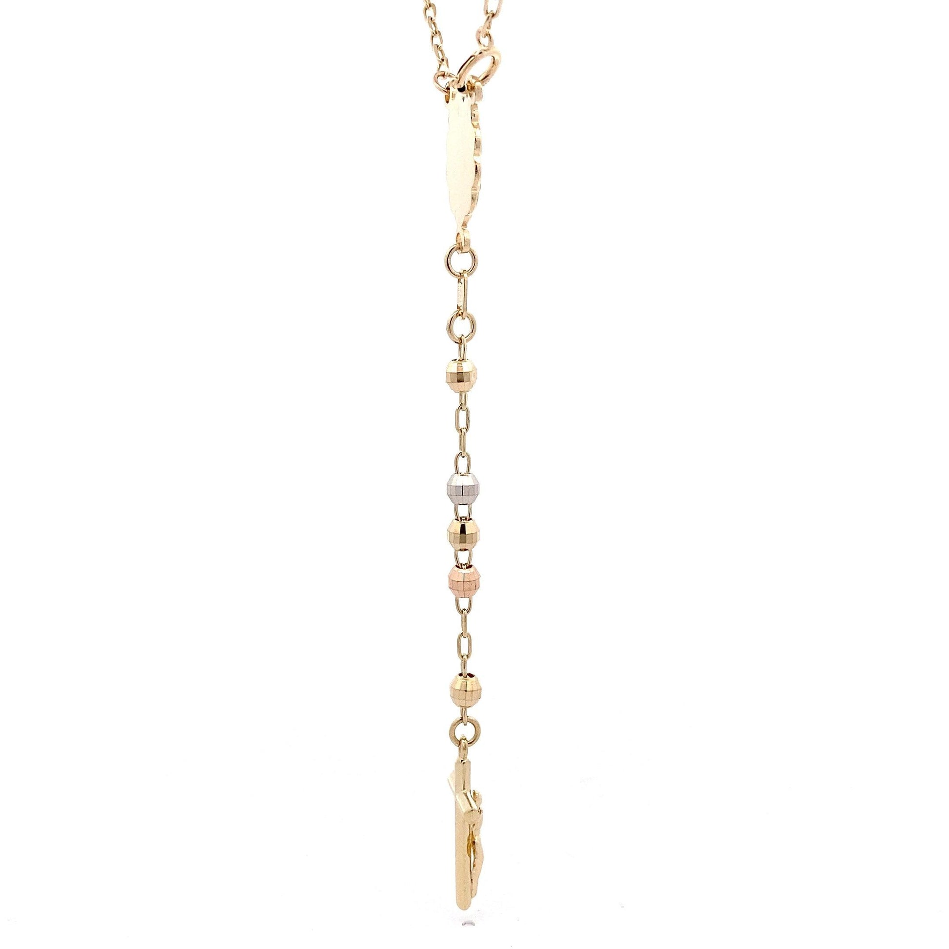14K Tri-Color Gold 16", 3.9MM Beaded Rosary - ipawnishop.com