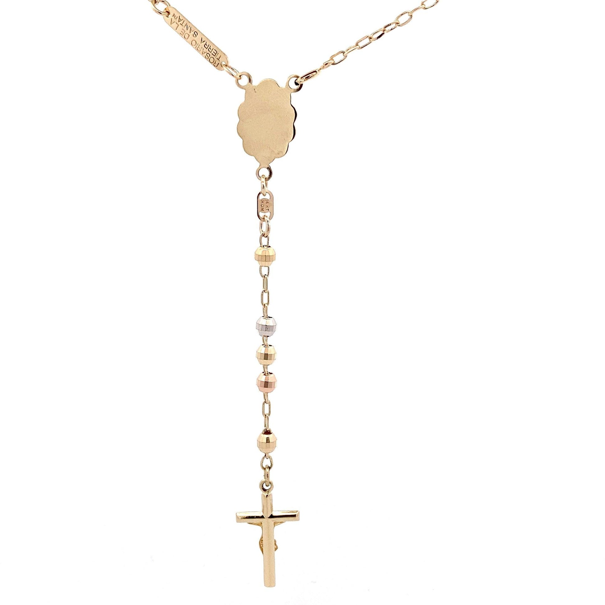 14K Tri-Color Gold 17", 3.9MM Beaded Rosary - ipawnishop.com