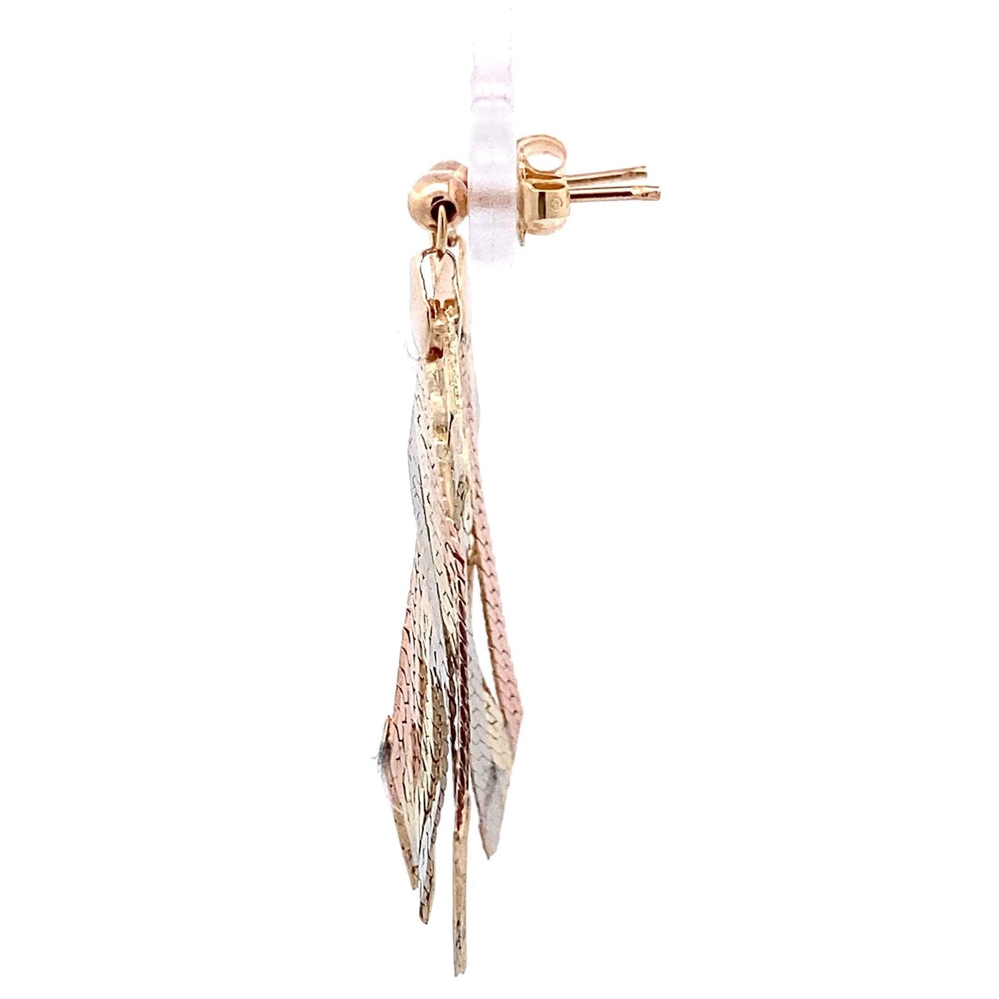 14K Tri-Color Gold Multi Strand Herringbone Dangle Earrings - ipawnishop.com