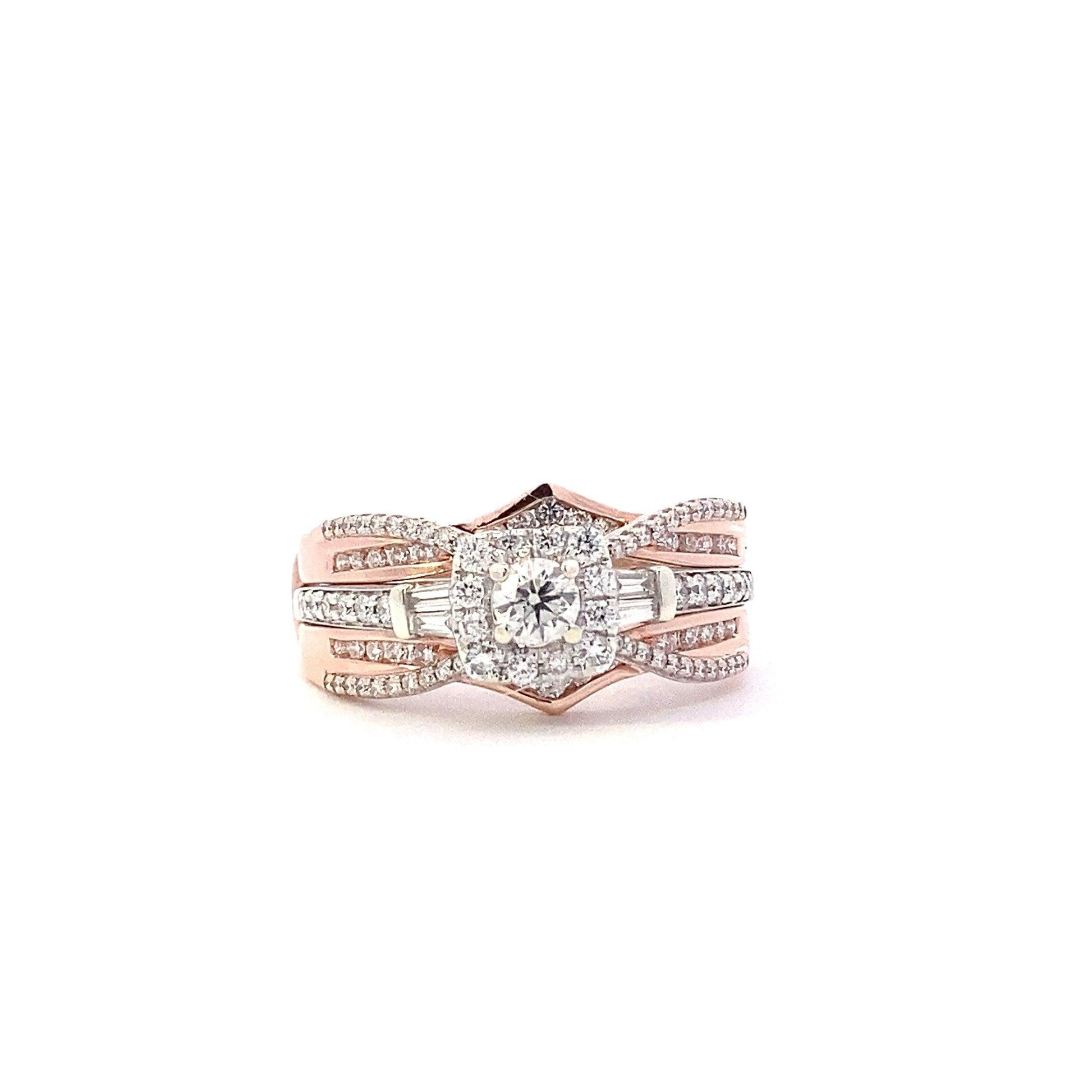 14K White & Rose Gold Diamond Engagement & Wedding Ring Set - 1.26ct - ipawnishop.com