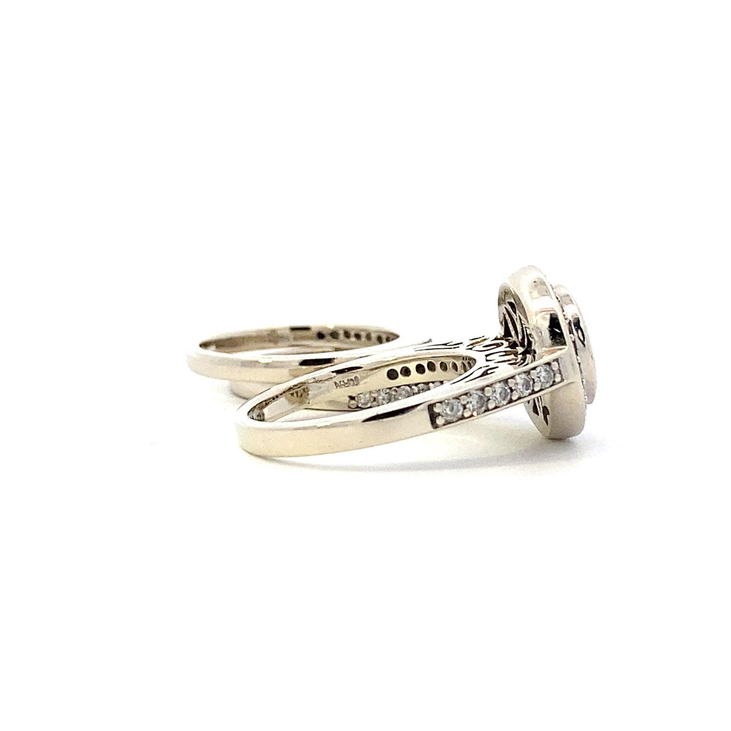 14K White & Yellow Gold Diamond Engagement & Wedding Ring Set W/ Matching Guard Ring - 1.27ct - ipawnishop.com