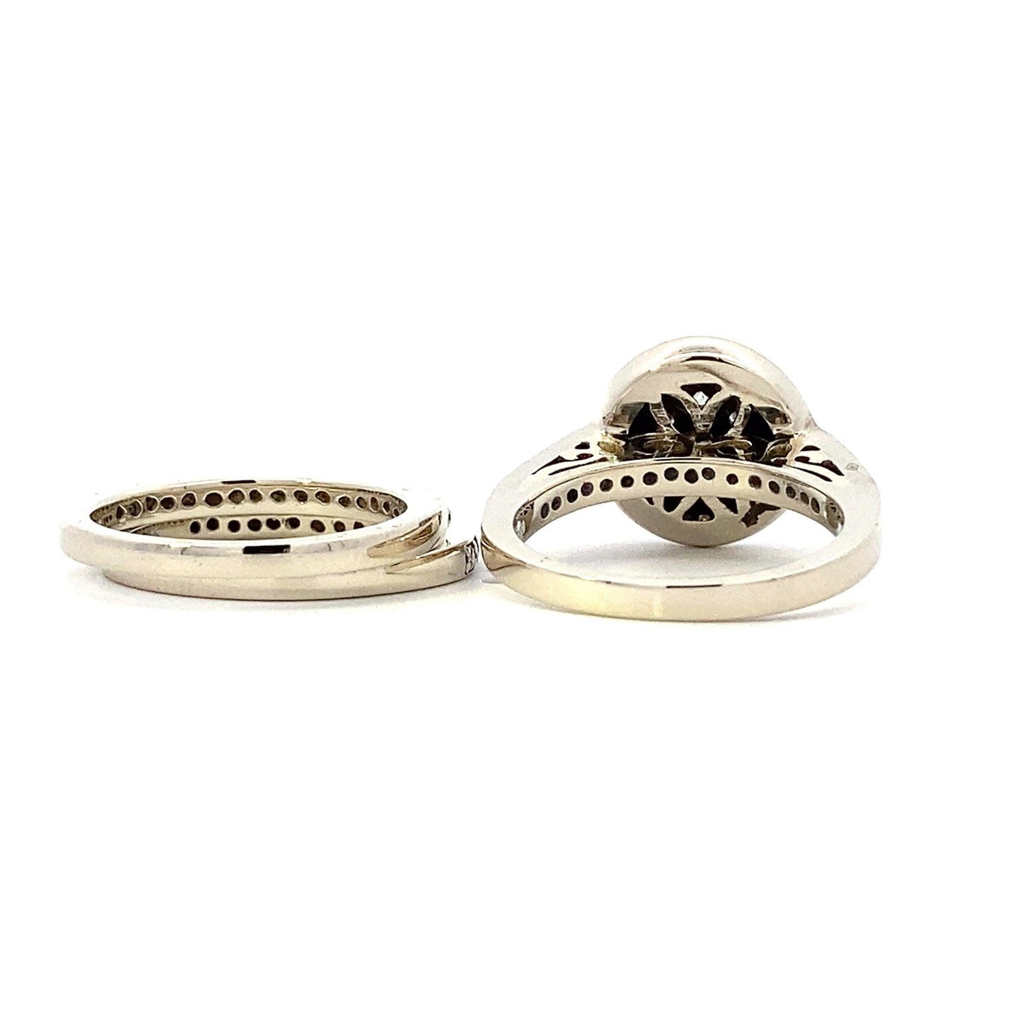14K Blanco y Amarillo de Oro Diamante de Compromiso y Anillo de Boda Set W / Matching Guard Ring - 1.27ct - ipawnishop.com