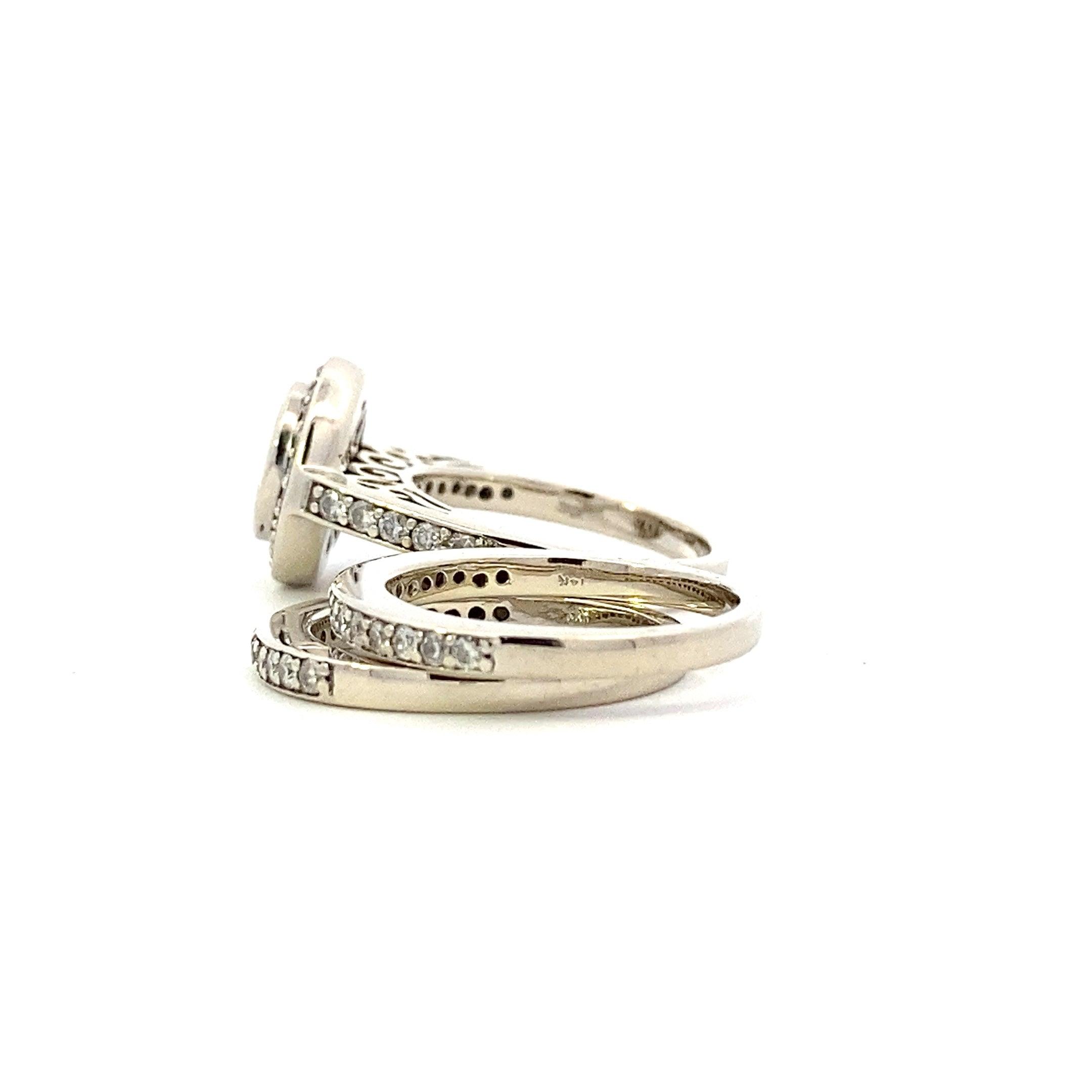 14K White & Yellow Gold Diamond Engagement & Wedding Ring Set W/ Matching Guard Ring - 1.27ct - ipawnishop.com