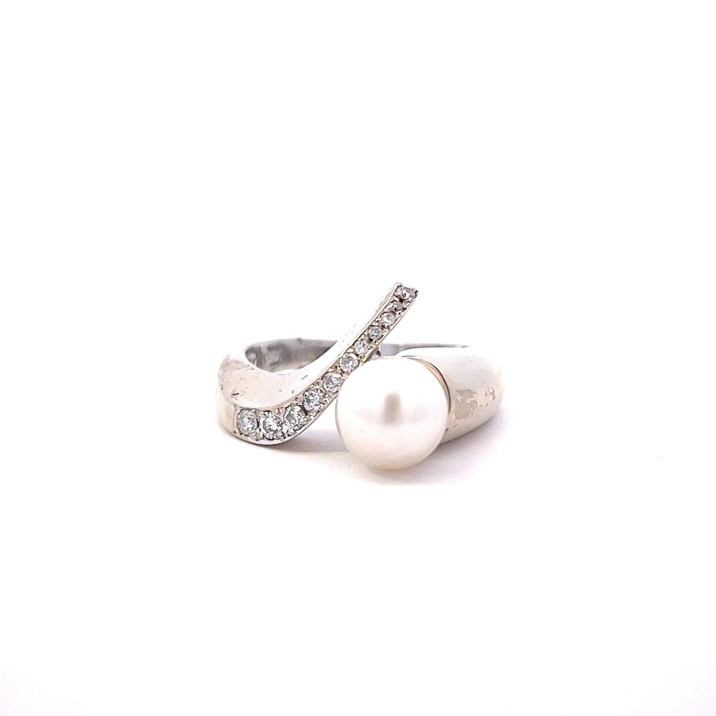 14K White Gold Akoya Pearl & Diamond Ring - 0.25ct - ipawnishop.com