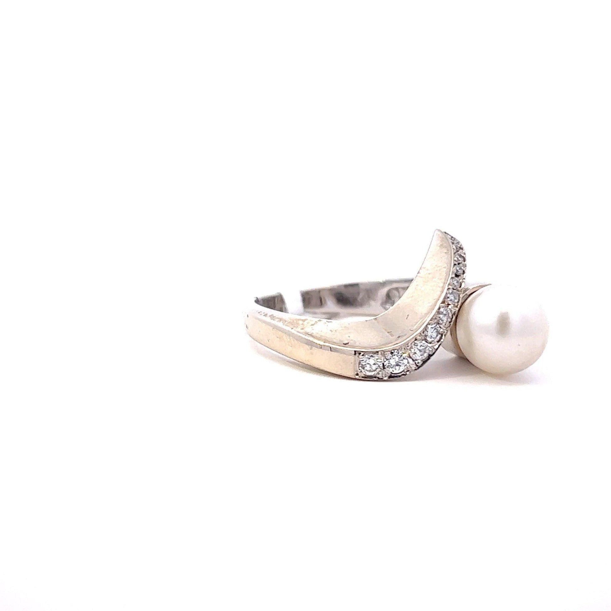 14K White Gold Akoya Pearl & Diamond Ring - 0.25ct - ipawnishop.com