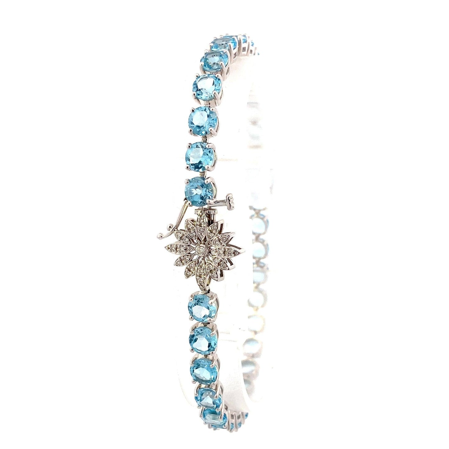 14K White Gold Blue Topaz Diamond Bracelet - 0.10ct - ipawnishop.com