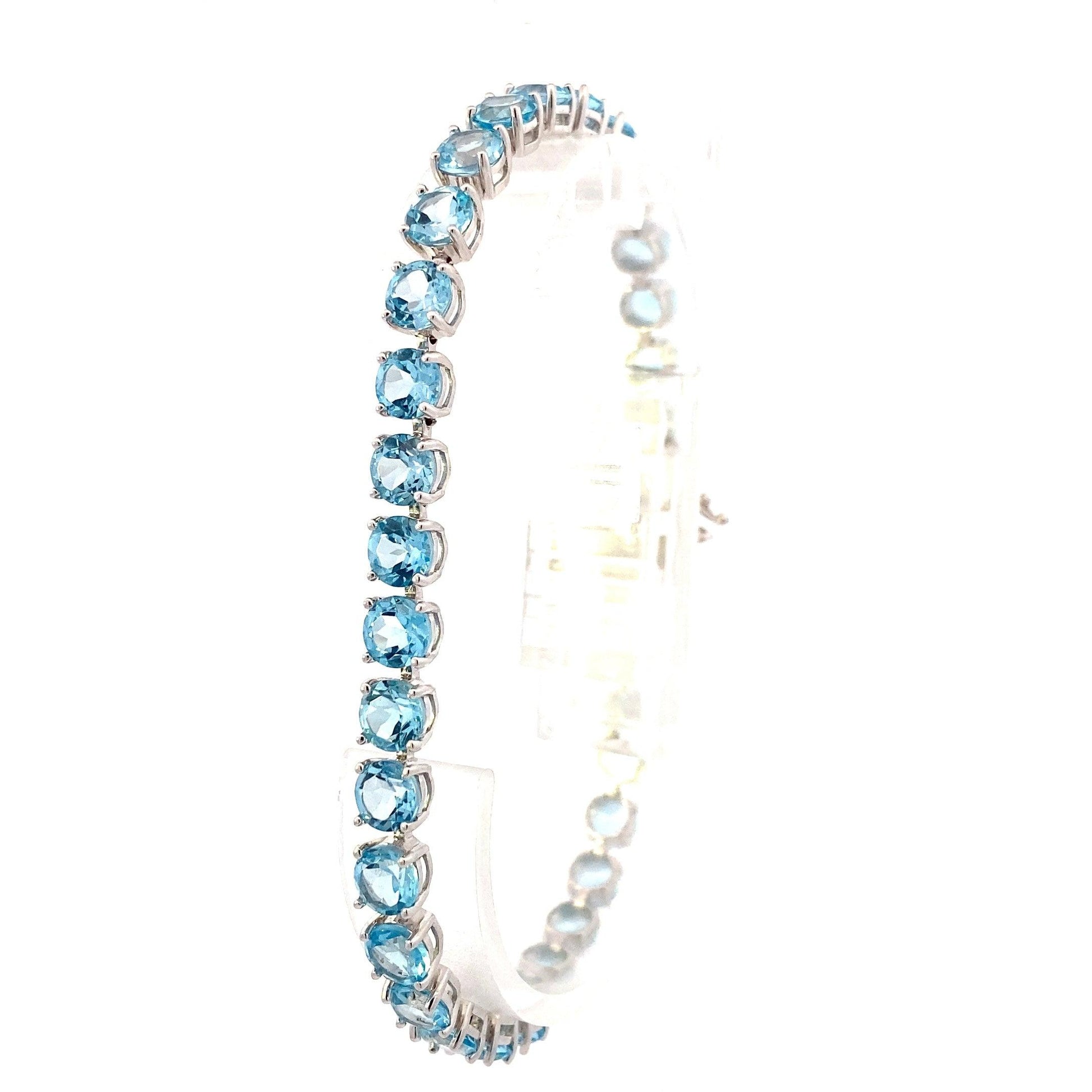 14K Oro Blanco Pulsera de Diamantes Topacio Azul - 0.10ct - ipawnishop.com