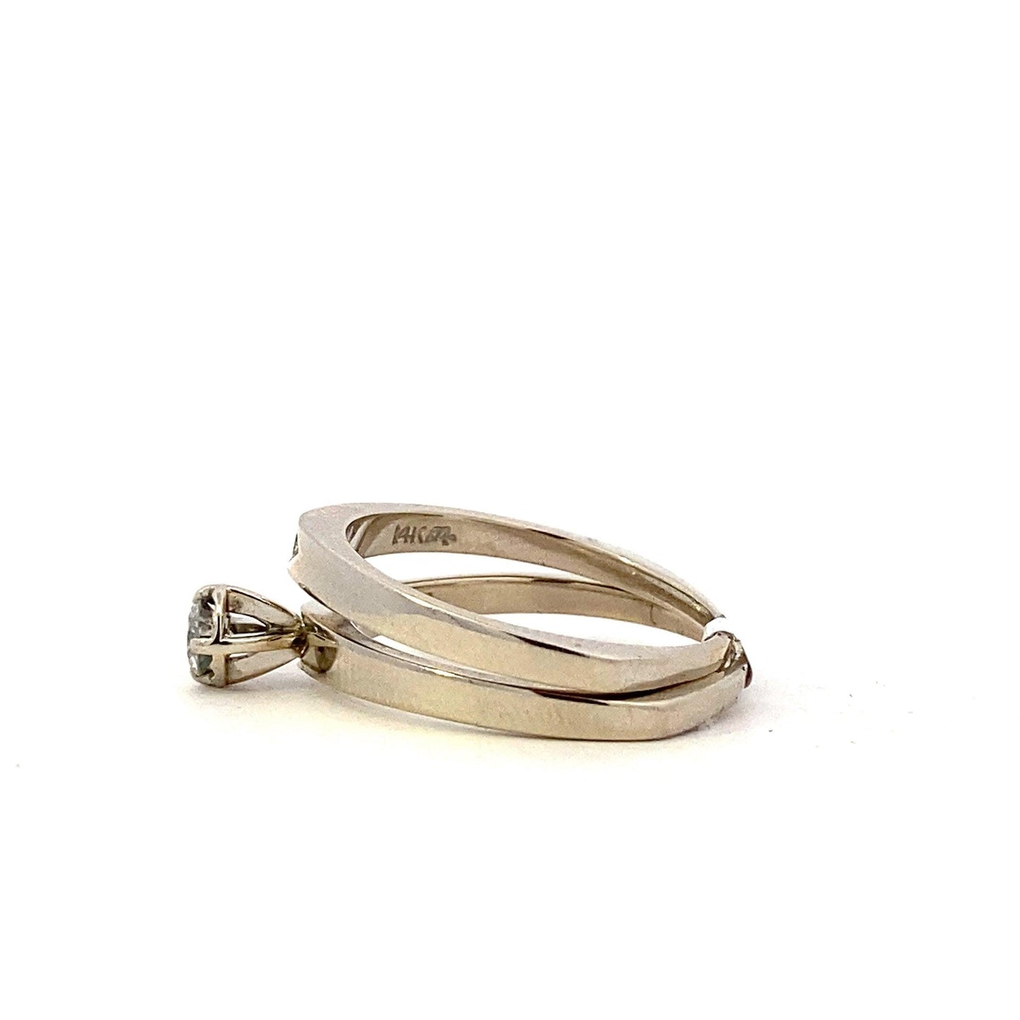 14K White Gold Diamond Engagement & Wedding Ring Set - 0.21ct - ipawnishop.com