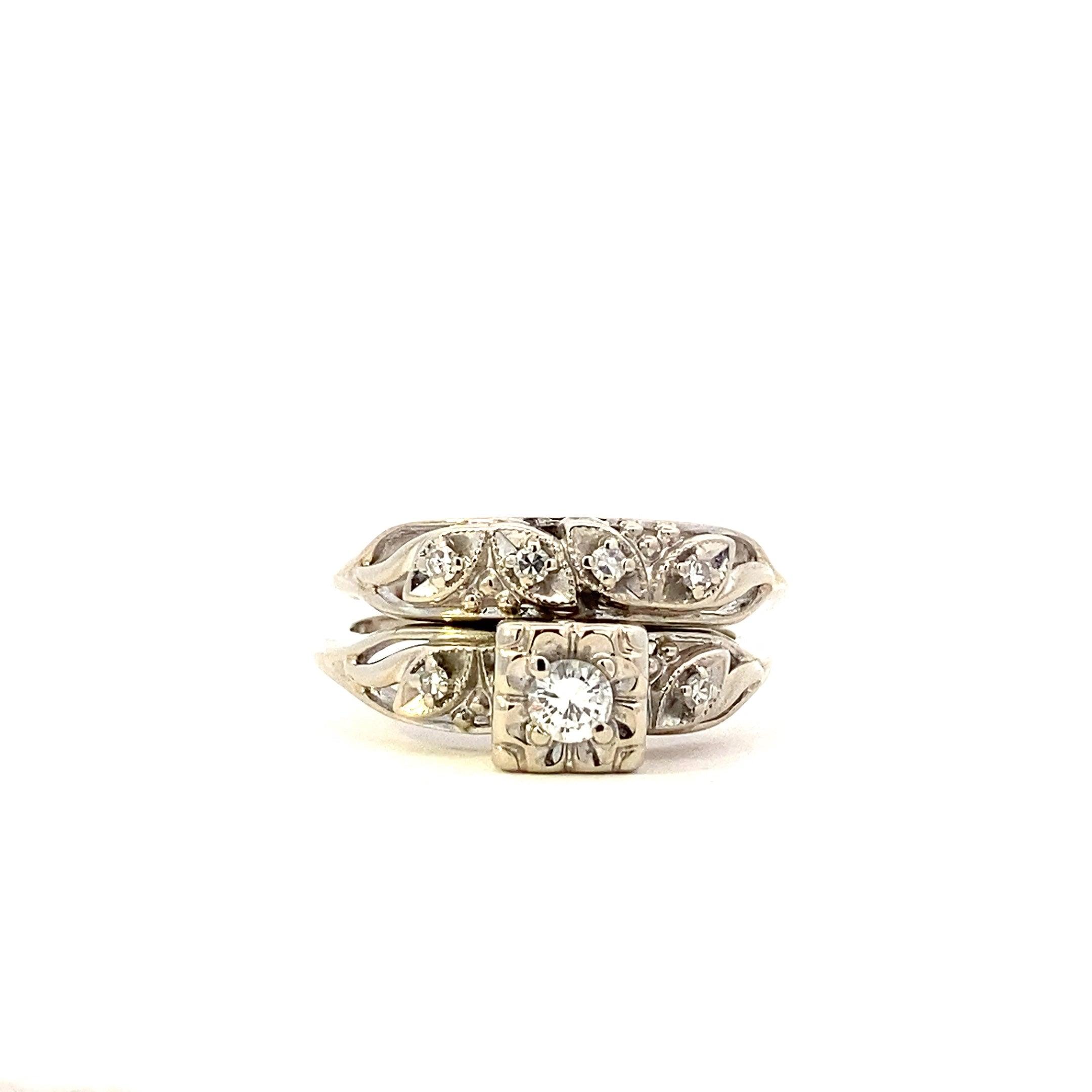 14K White Gold Diamond Engagement & Wedding Ring Set - 0.47ct - ipawnishop.com