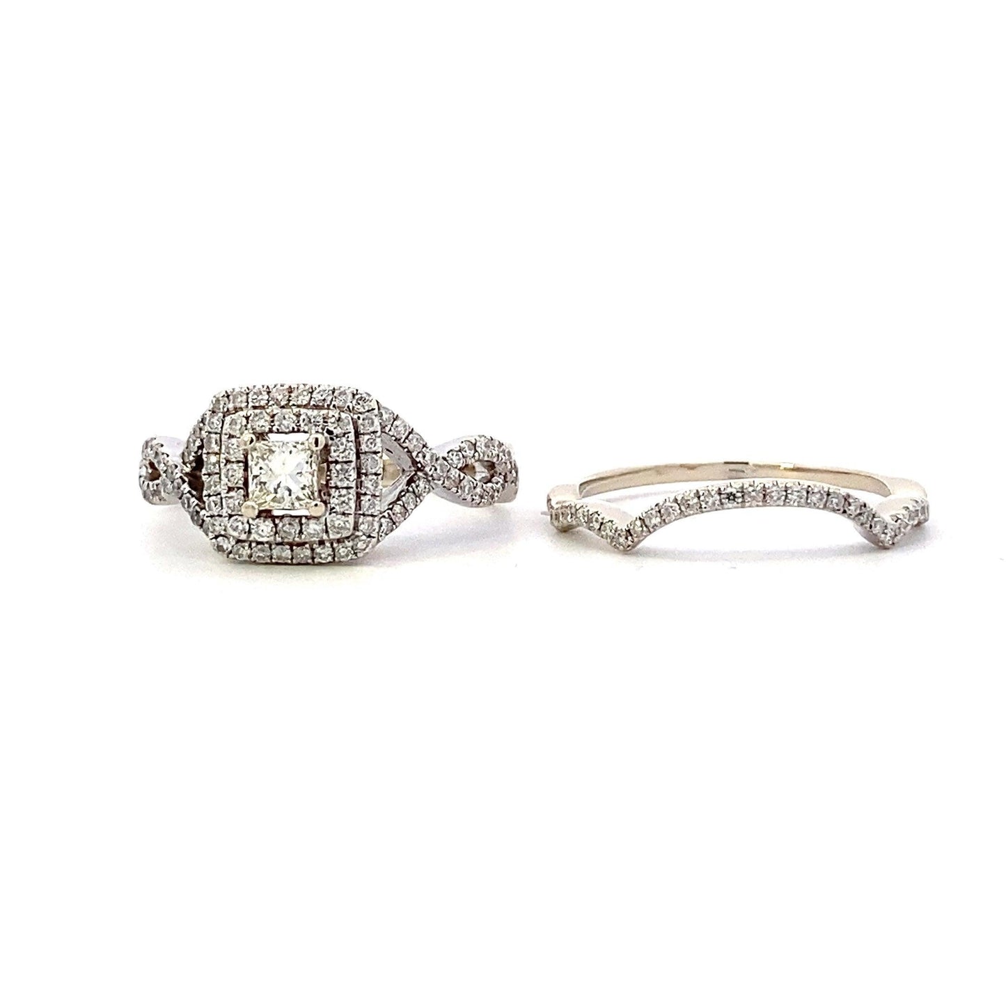 14K White Gold Diamond Engagement & Wedding Ring Set - 0.62ct - ipawnishop.com