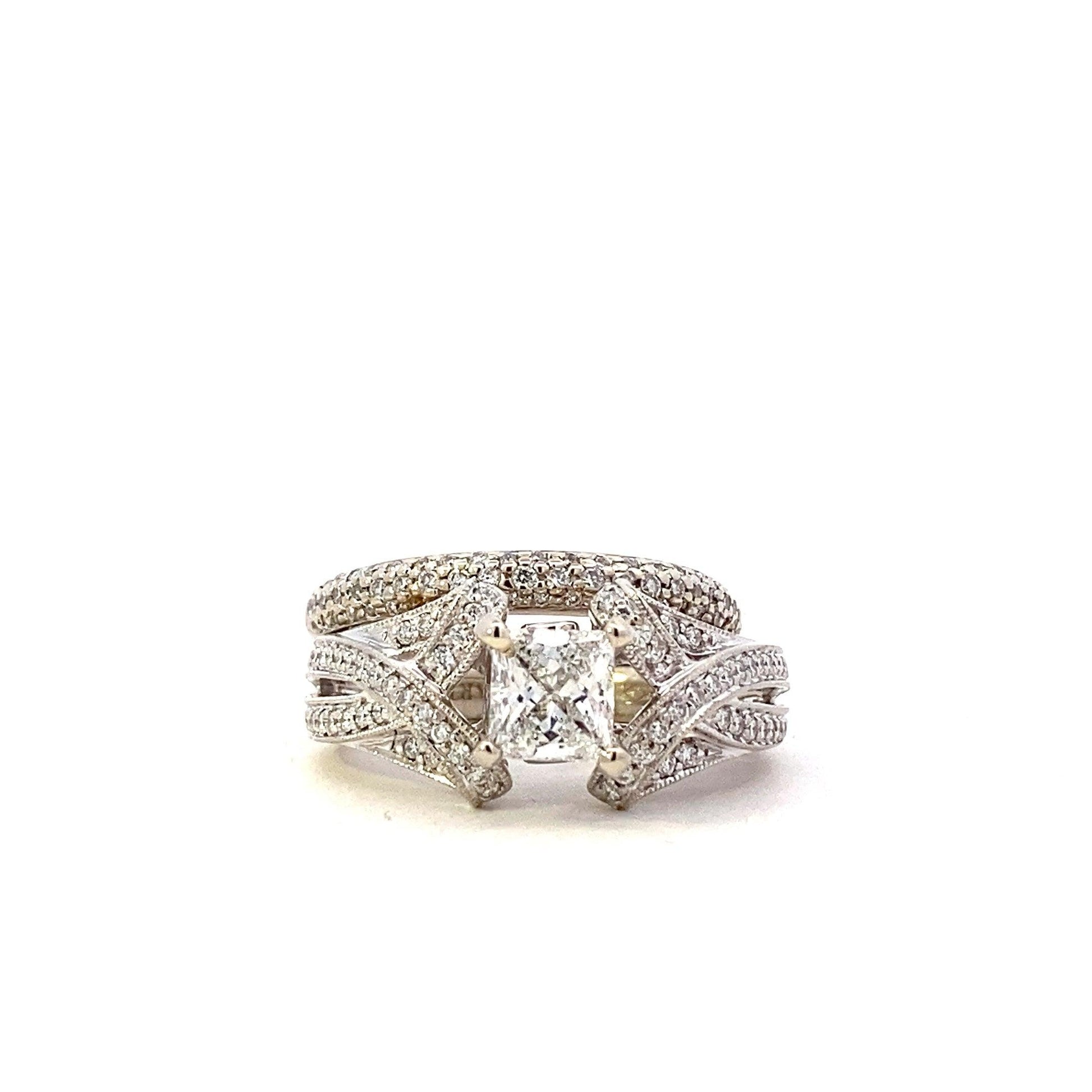 14K Oro Blanco Diamante de Compromiso y Anillo de Boda Set - 1.32ct - ipawnishop.com