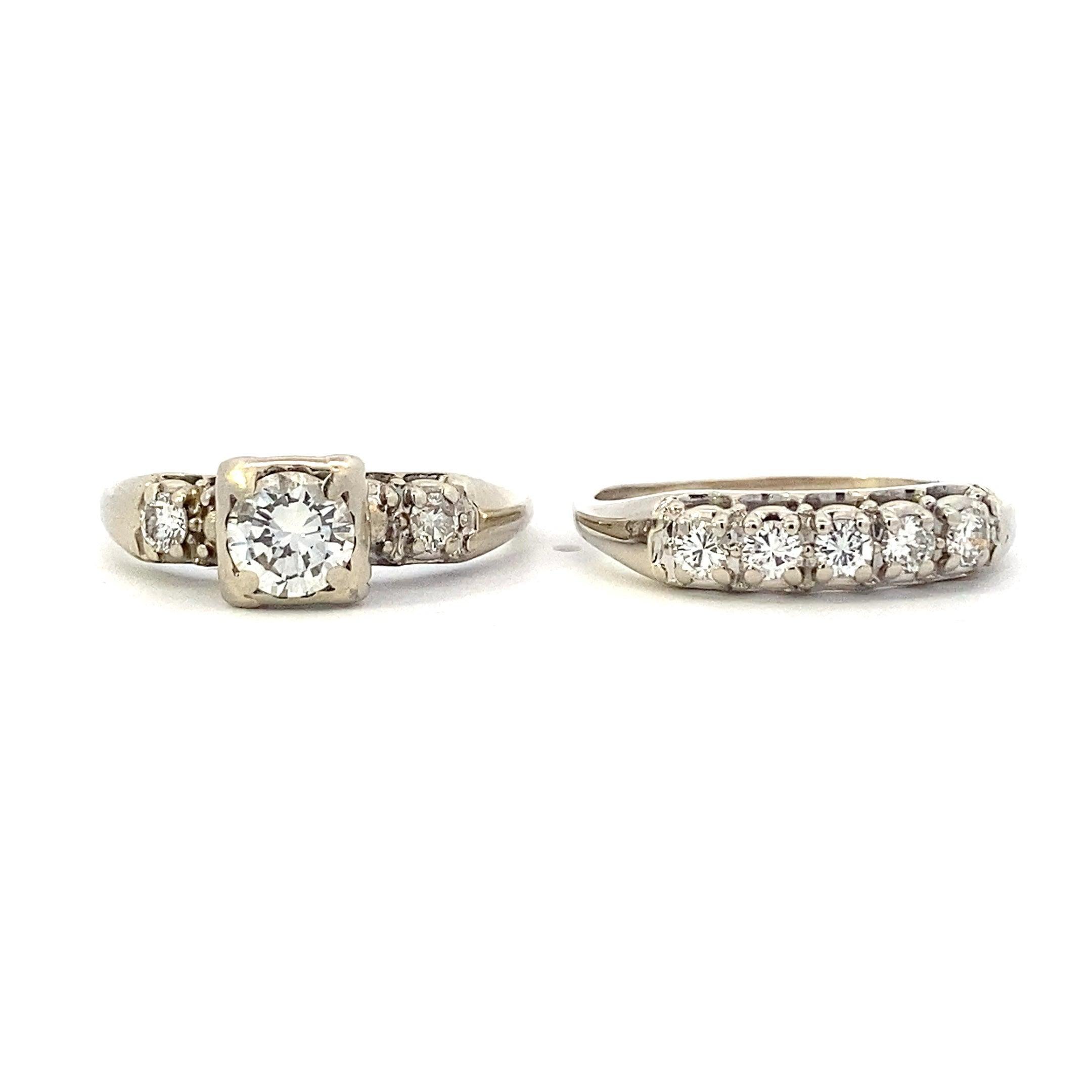 14K White Gold Diamond Engagement & Wedding Ring Set - 1.48ct - ipawnishop.com