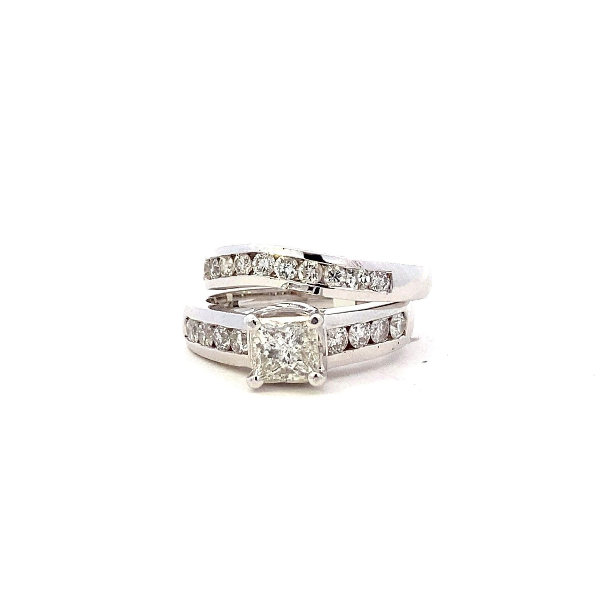 14K White Gold Diamond Engagement & Wedding Ring Set - 1.84ct - ipawnishop.com