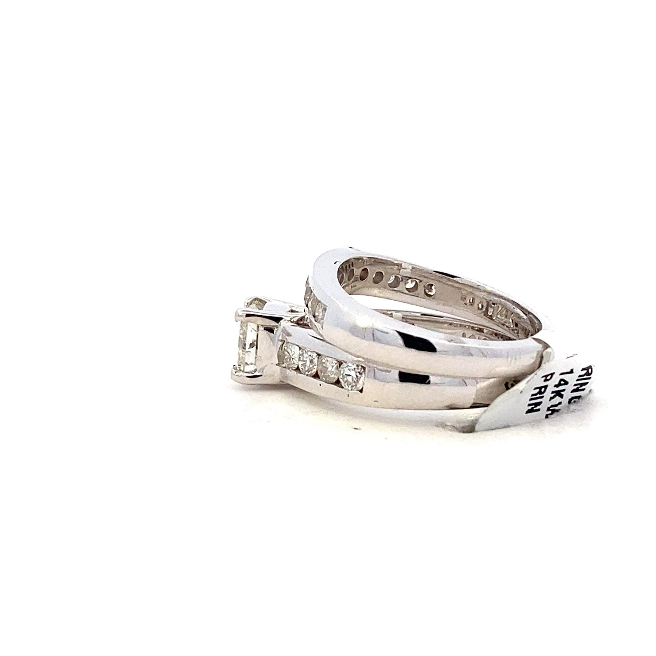 14K White Gold Diamond Engagement & Wedding Ring Set - 1.84ct - ipawnishop.com