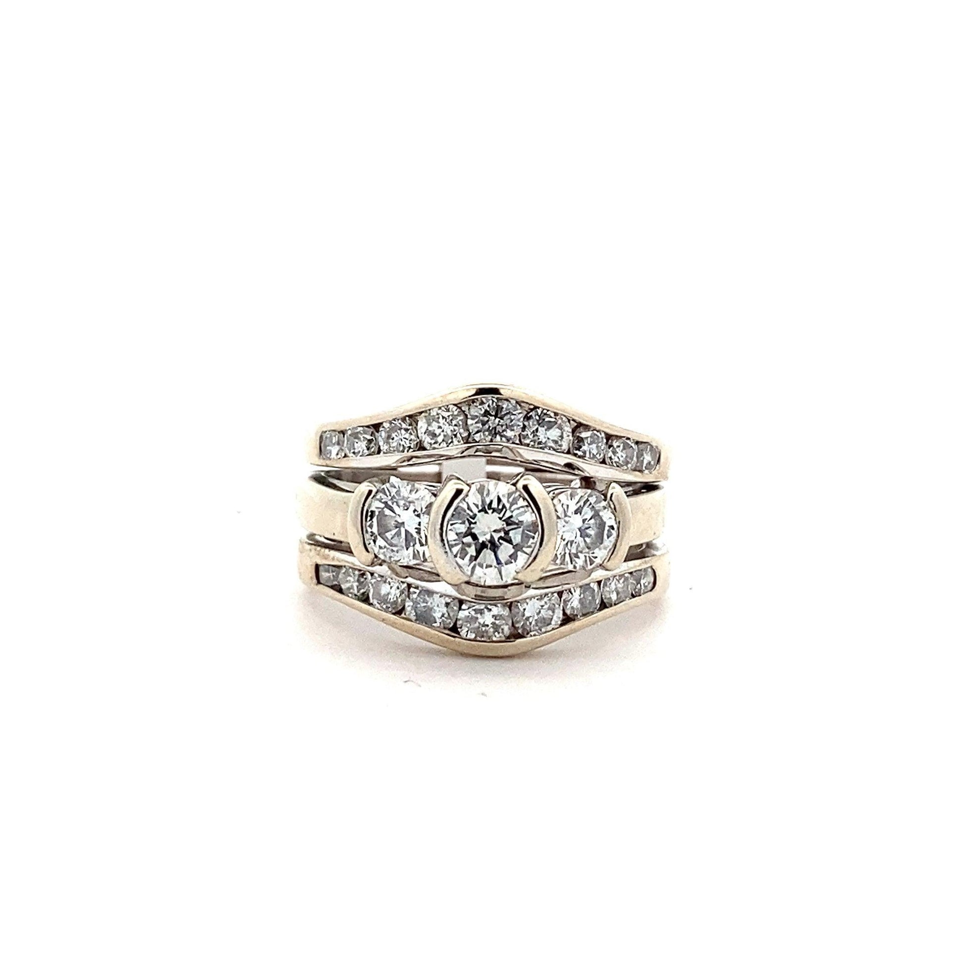 14K White Gold Diamond Engagement & Wedding Ring Set With Guard - 1.75ct - ipawnishop.com