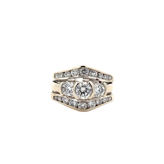 14K White Gold Diamond Engagement & Wedding Ring Set With Guard - 1.75ct - ipawnishop.com
