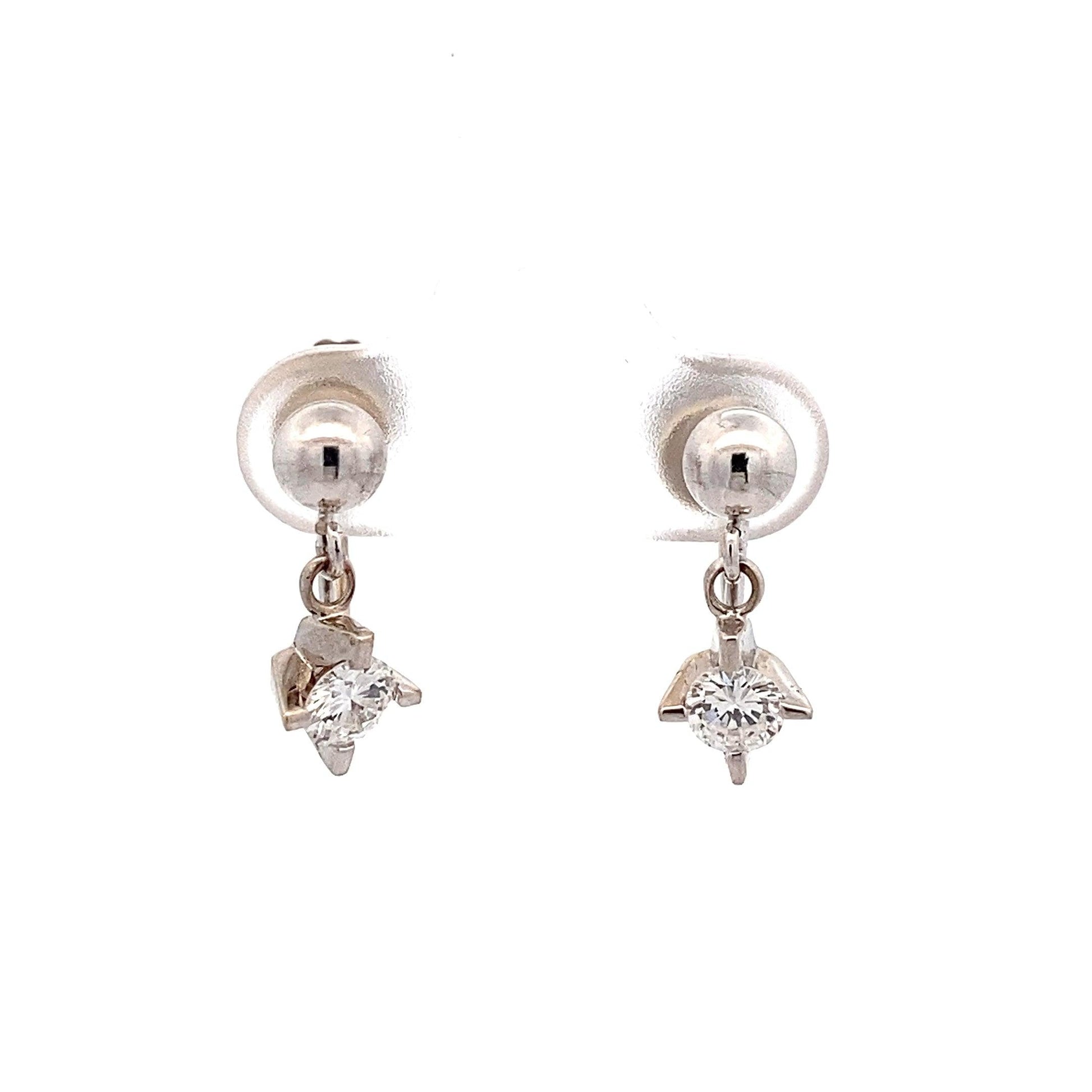 14K White Gold Diamond Solitaire Screw Back Earrings - 0.47ct - ipawnishop.com