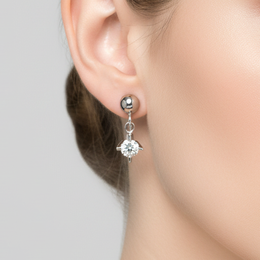 14K White Gold Diamond Solitaire Screw Back Earrings - 0.47ct