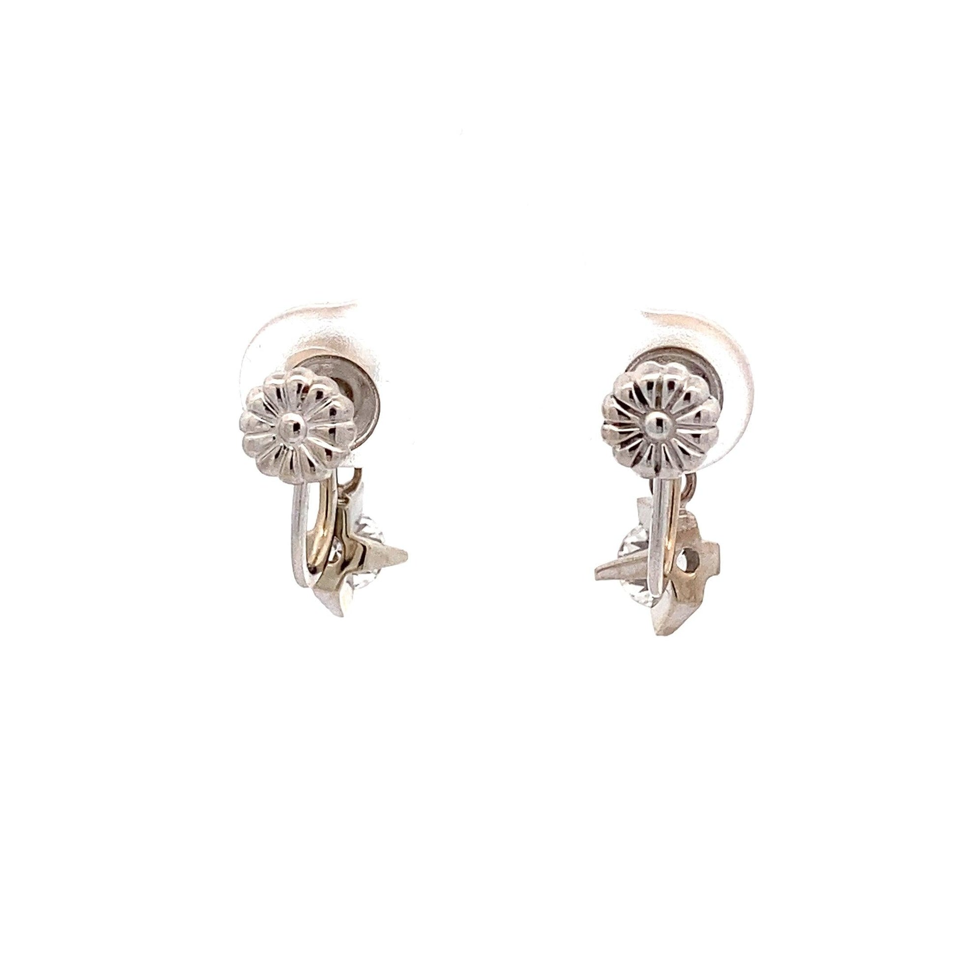 14K White Gold Diamond Solitaire Screw Back Earrings - 0.47ct - ipawnishop.com