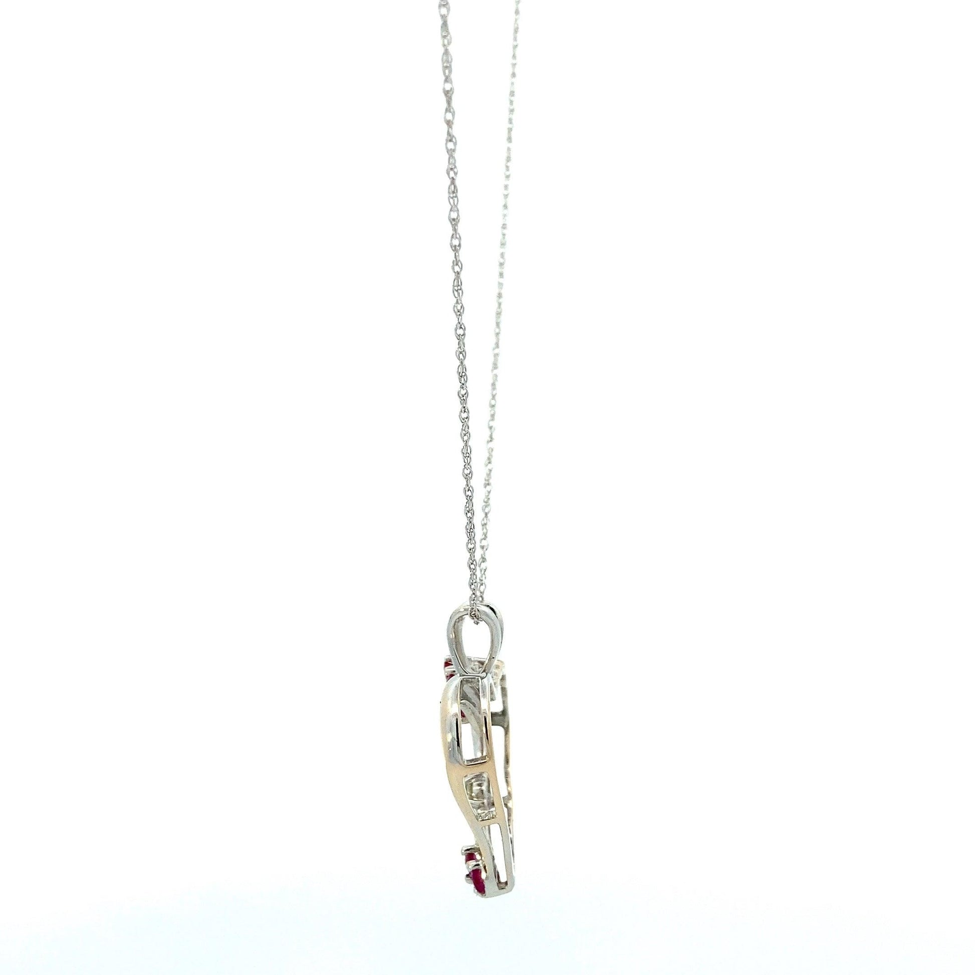 14K White Gold Ruby Diamond Heart Pendant & LT Rope Chain Set - 0.06ct - ipawnishop.com