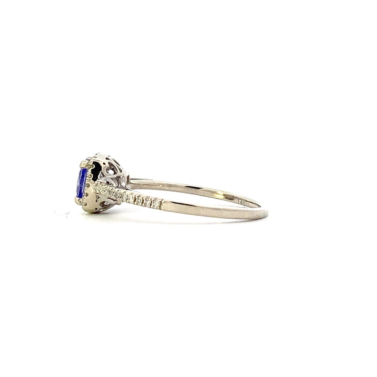 14K Oro Blanco Tanzanita Anillo de Diamantes de la Mujer - 0.12ct - ipawnishop.com