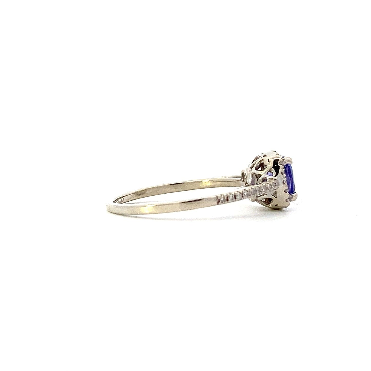 14K Oro Blanco Tanzanita Anillo de Diamantes de la Mujer - 0.12ct - ipawnishop.com