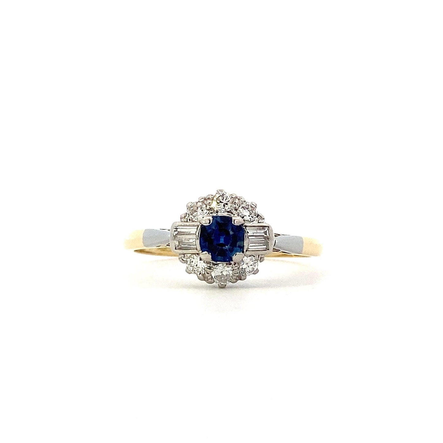 14K Yellow & White Gold Blue Sapphire Women's Diamond Ring - 0.42ct - ipawnishop.com