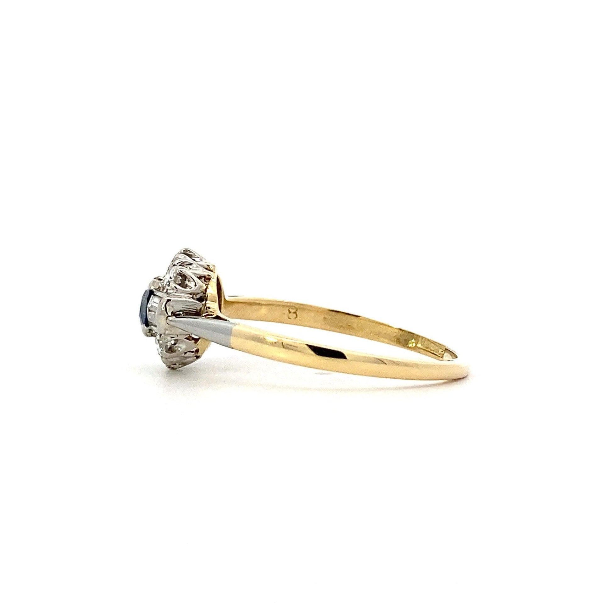 14K Yellow & White Gold Blue Sapphire Women's Diamond Ring - 0.42ct - ipawnishop.com