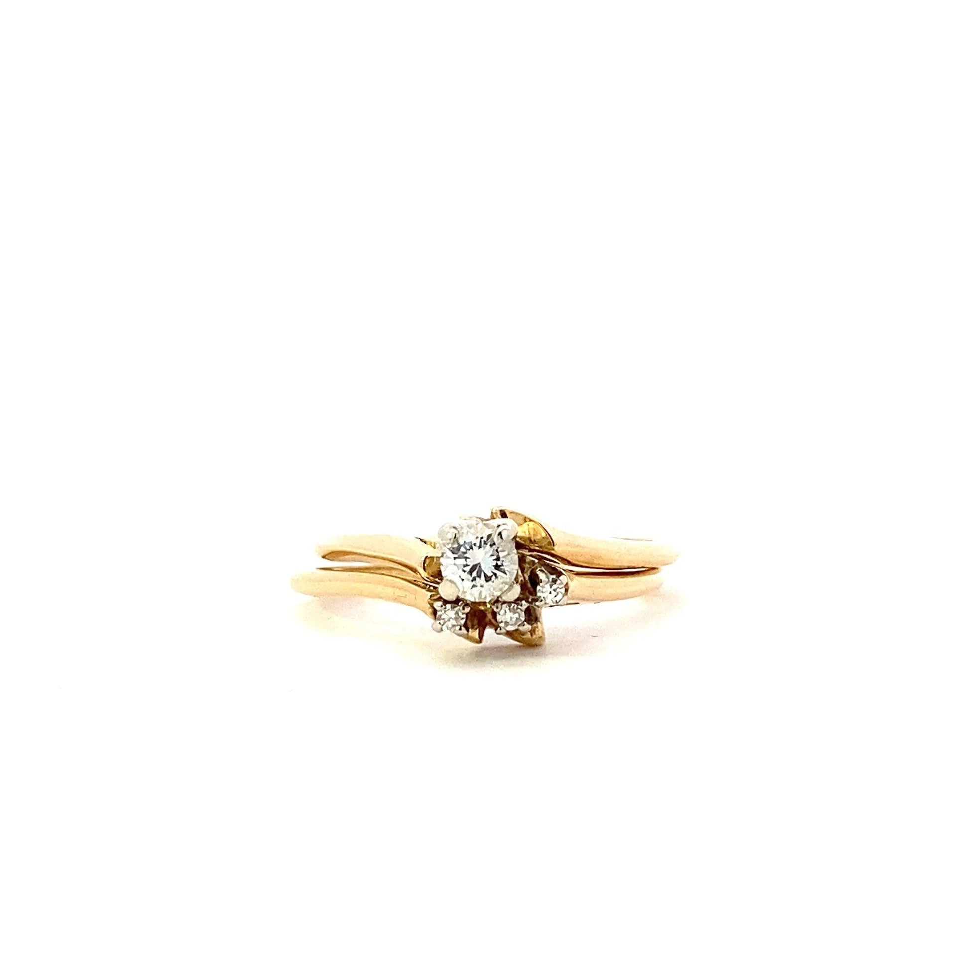 14K Amarillo y Oro Blanco Diamante de Compromiso y Anillo de Boda Set - 0.20ct - ipawnishop.com