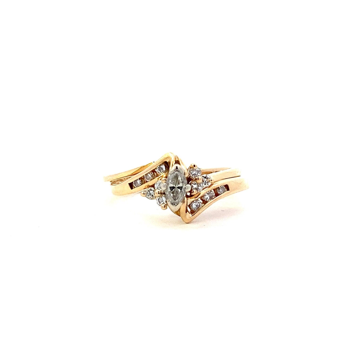 14K Amarillo y Blanco de Oro Diamante de Compromiso y Anillo de Boda Set - 0.41ct - ipawnishop.com