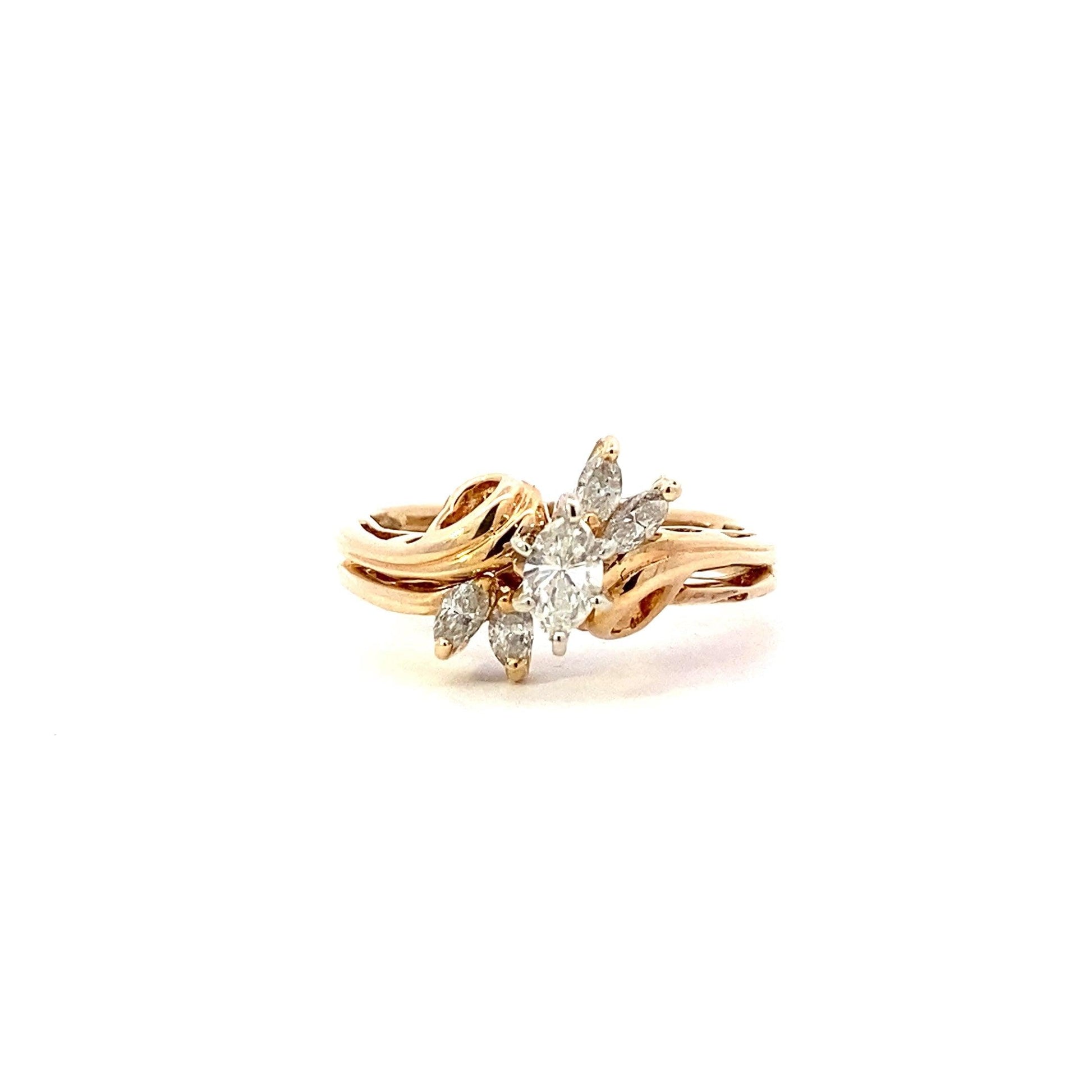 14K Yellow & White Gold Diamond Engagement & Wedding Ring Set - 0.42ct - ipawnishop.com