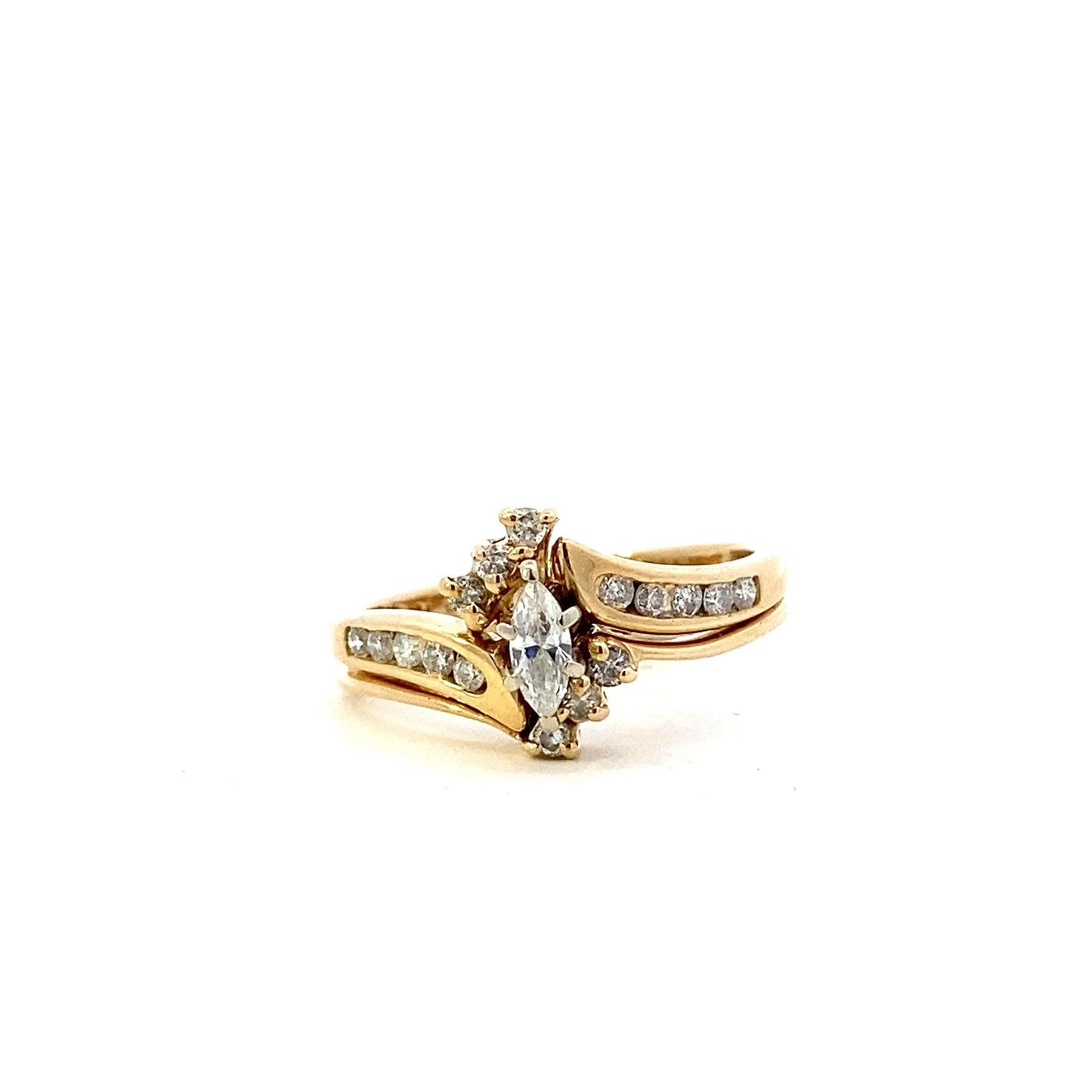 14K Yellow & White Gold Diamond Engagement & Wedding Ring Set - 0.45ct - ipawnishop.com