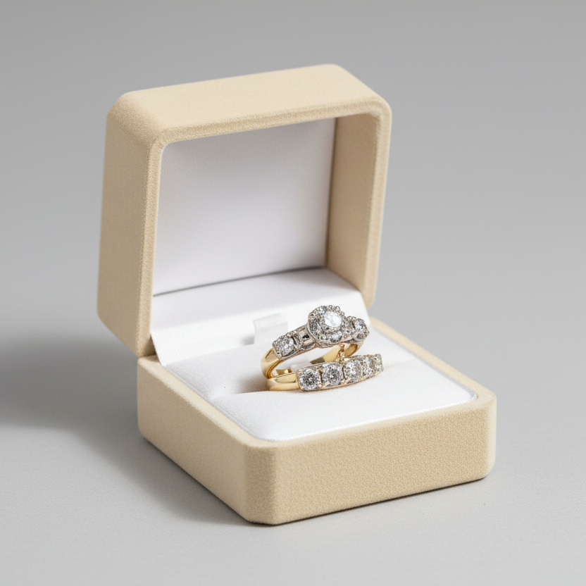 14K Yellow & White Gold Diamond Engagement & Wedding Ring Set - 1.9ct
