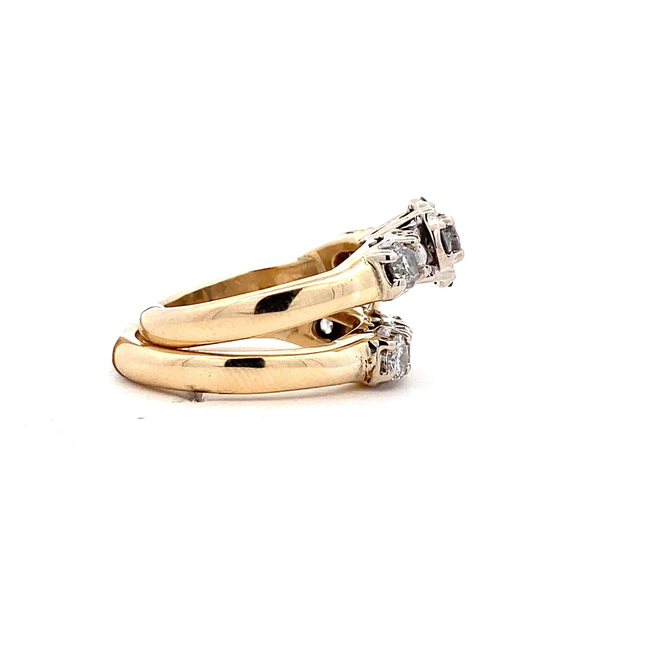 14K Yellow & White Gold Diamond Engagement & Wedding Ring Set - 1.9ct - ipawnishop.com