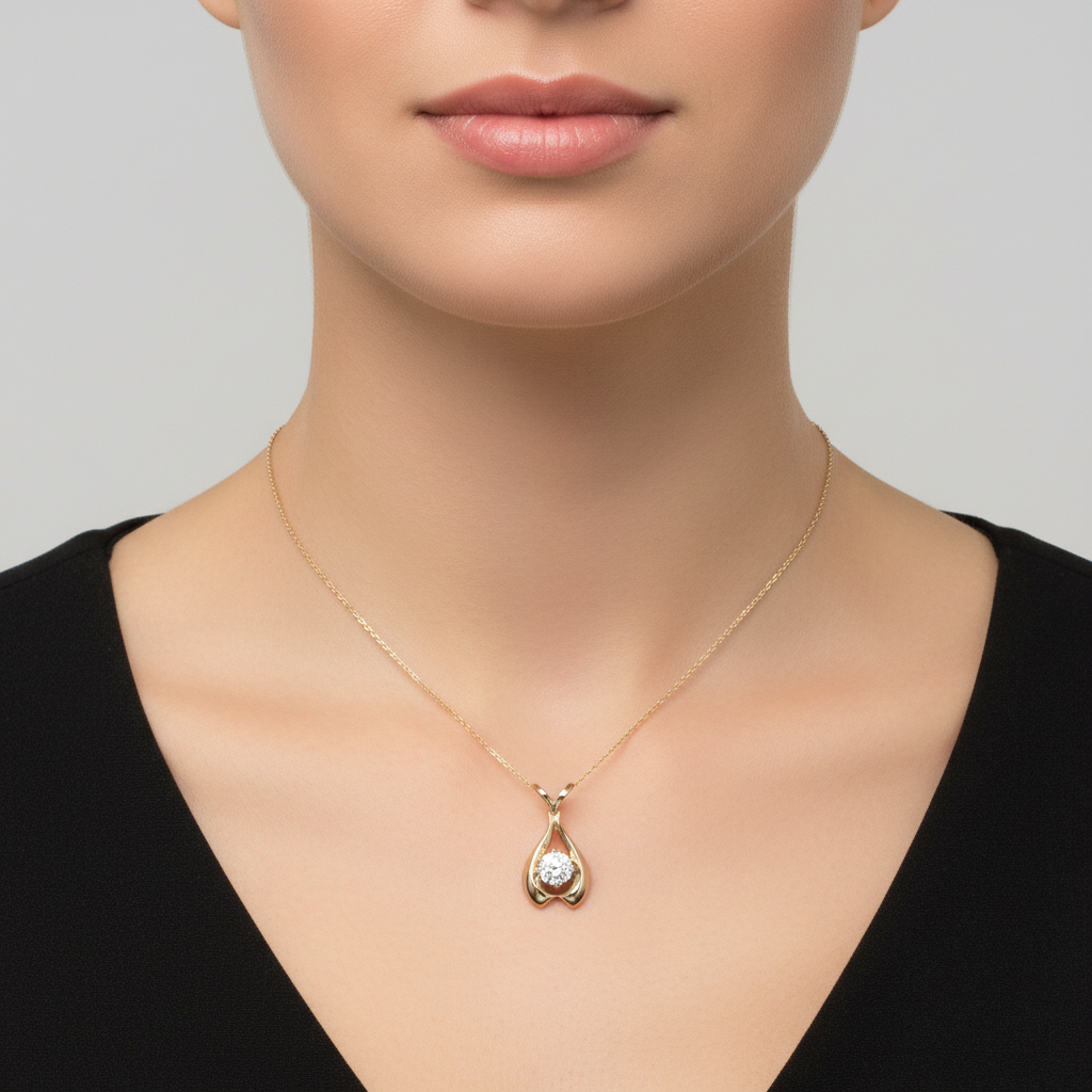 14K Yellow & White Gold Diamond Solitaire Pendant - 0.98ct