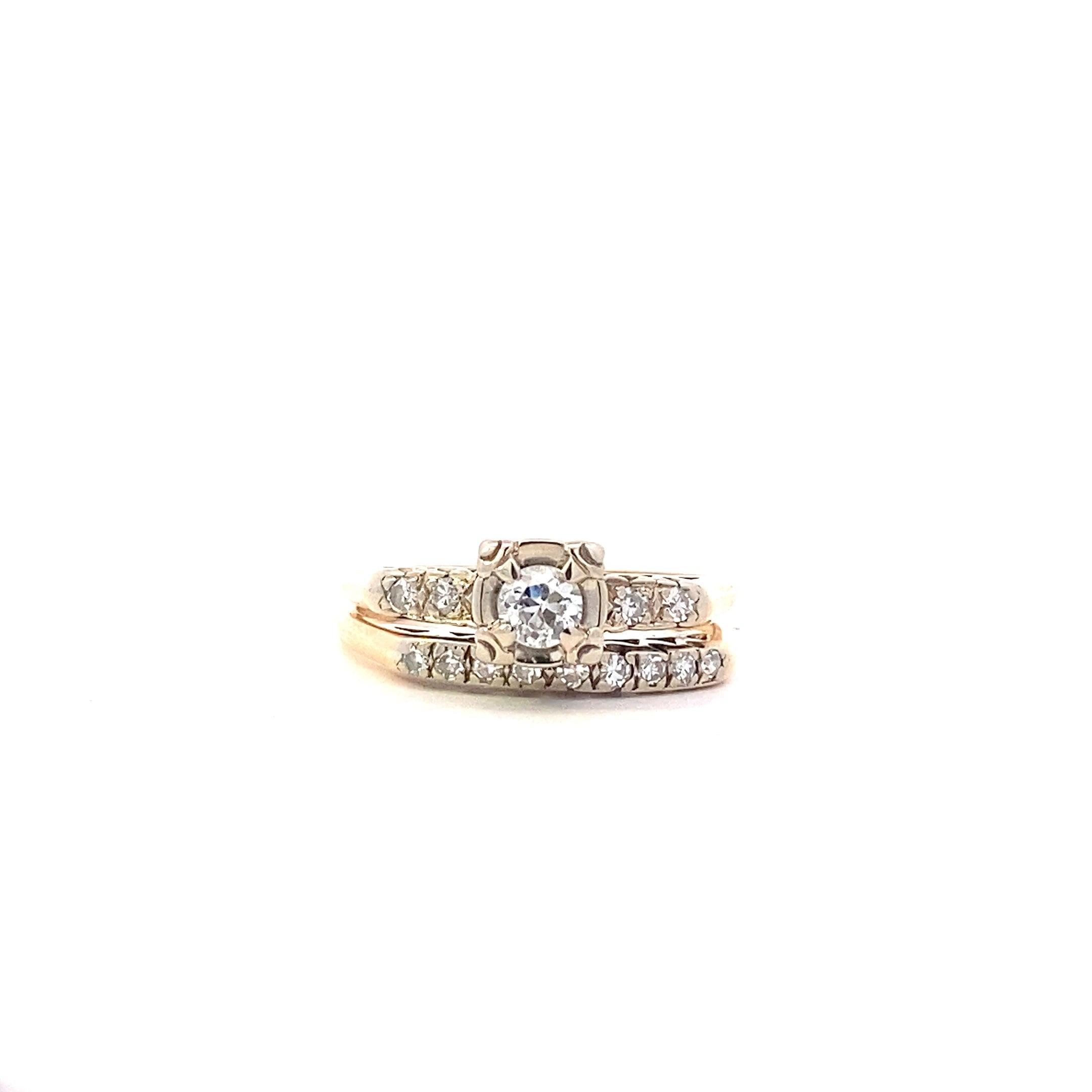 14K Yellow & White Gold Engagement & Wedding Diamond Ring Set - 0.44ct - ipawnishop.com
