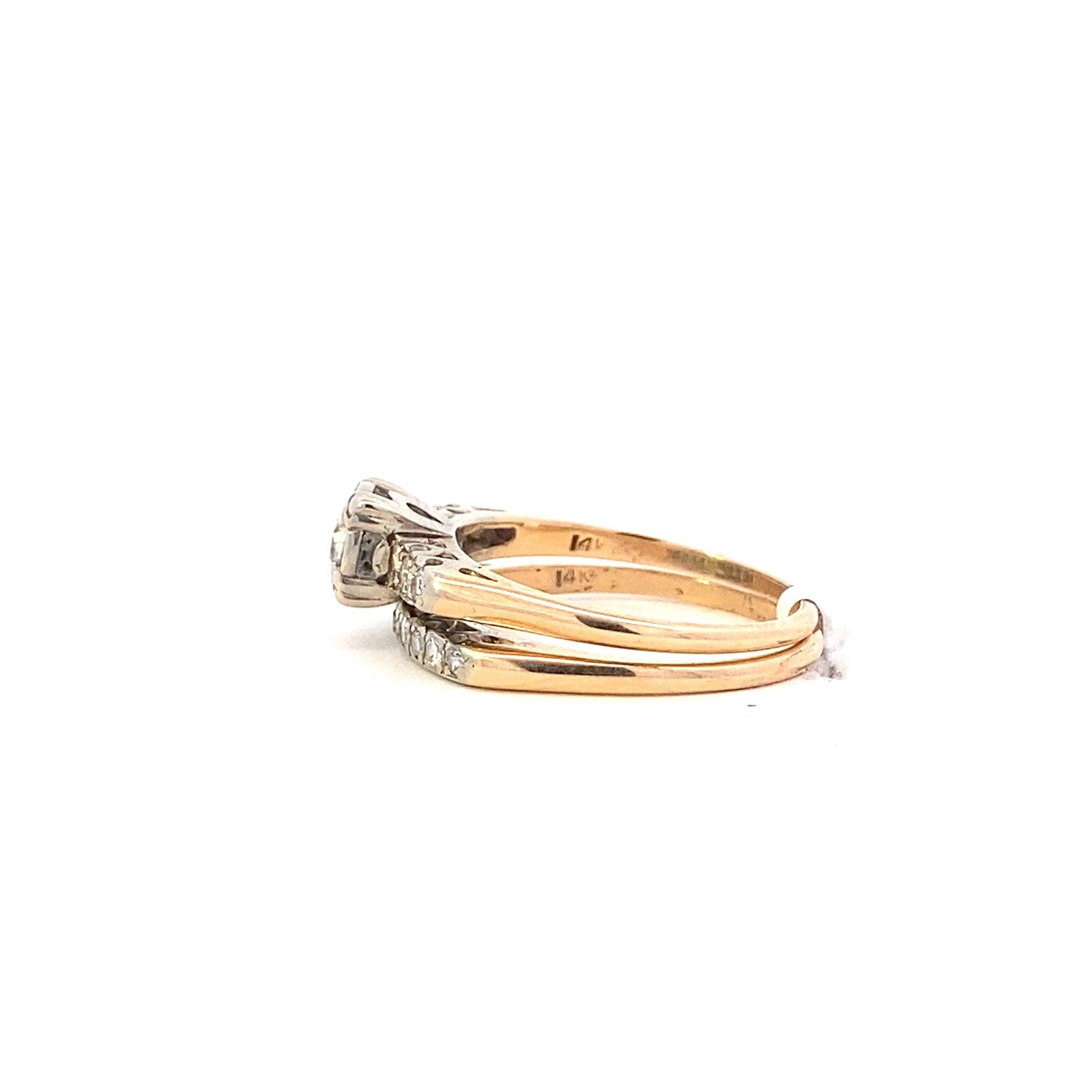 14K Yellow & White Gold Engagement & Wedding Diamond Ring Set - 0.44ct - ipawnishop.com